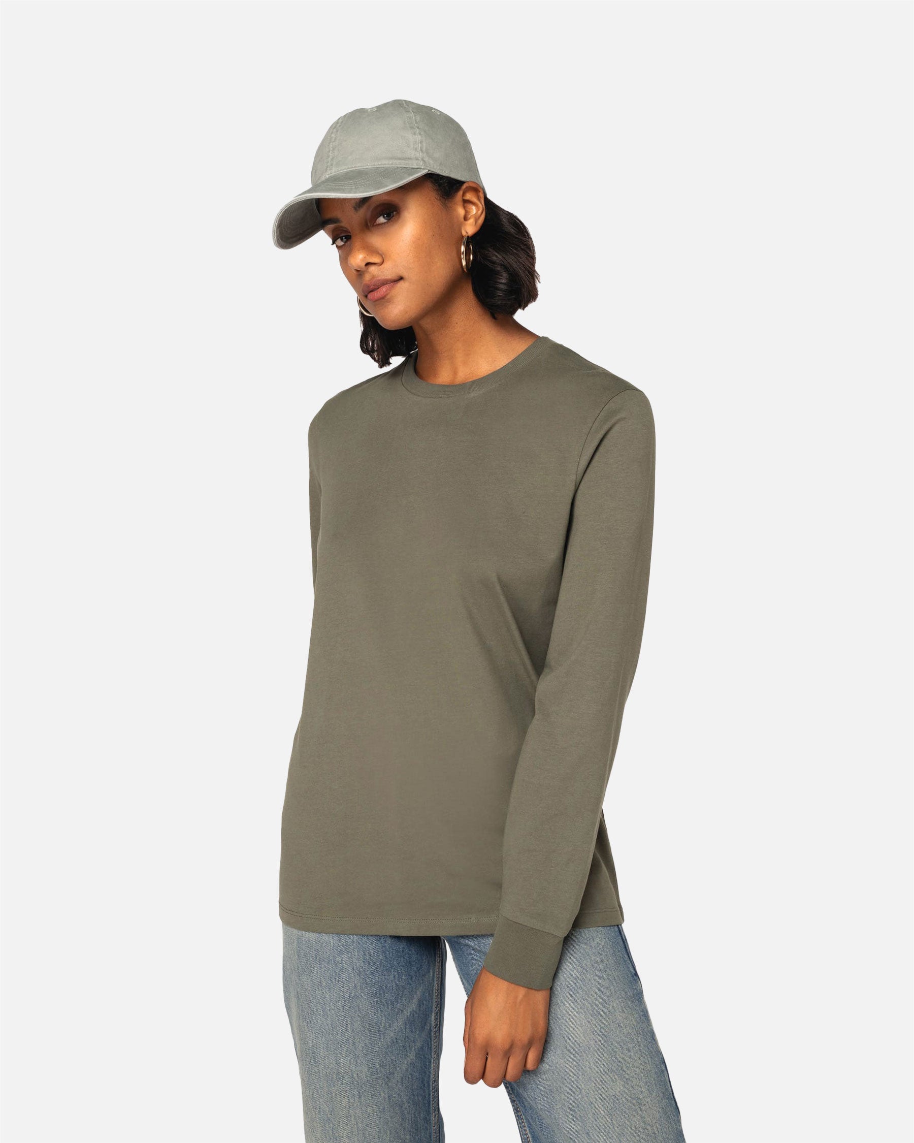 Klassisches Unisex Langarmshirt Khaki von VIVID