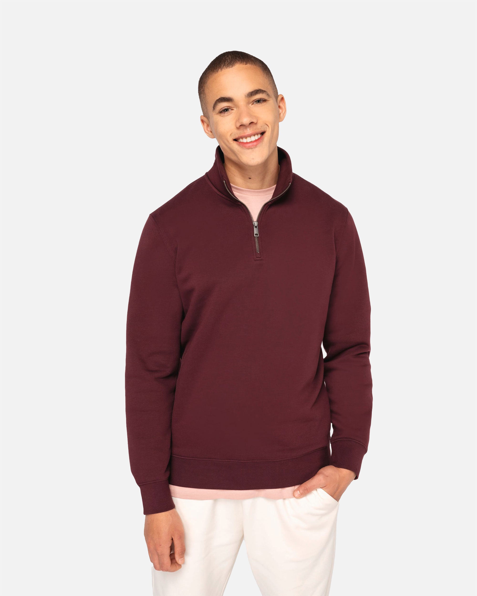 Schweres Herren 1/4 Zip Sweatshirt Burgundy von VIVID
