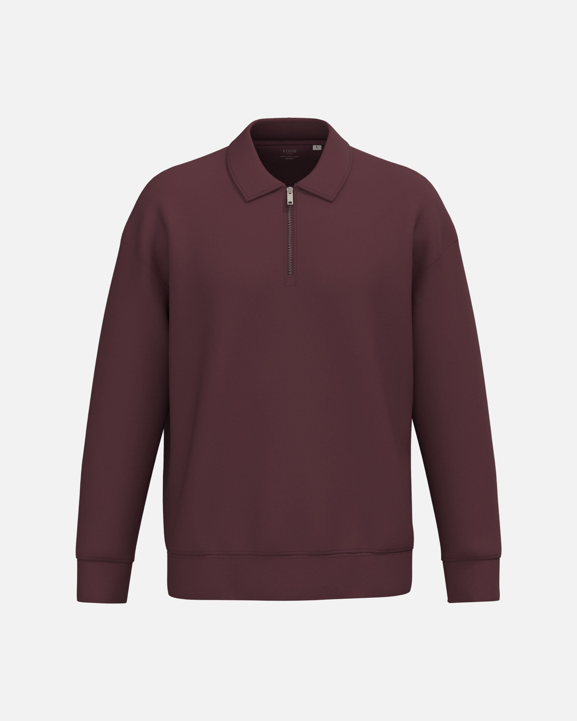 Unisex 1/4 Zip Sweatshirt mit Polokragen Burgundy von VIVID