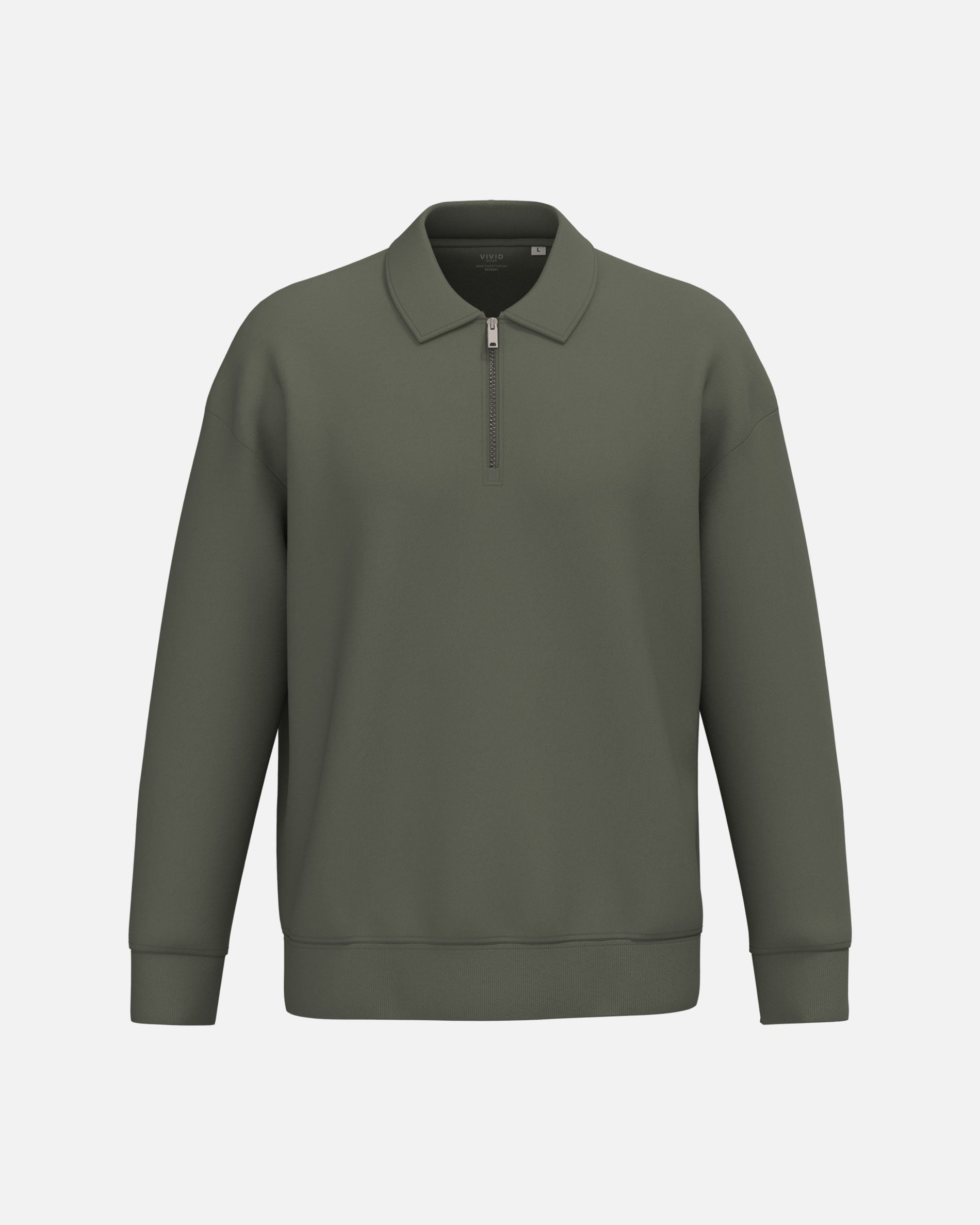 Unisex 1/4 Zip Sweatshirt mit Polokragen Khaki von VIVID