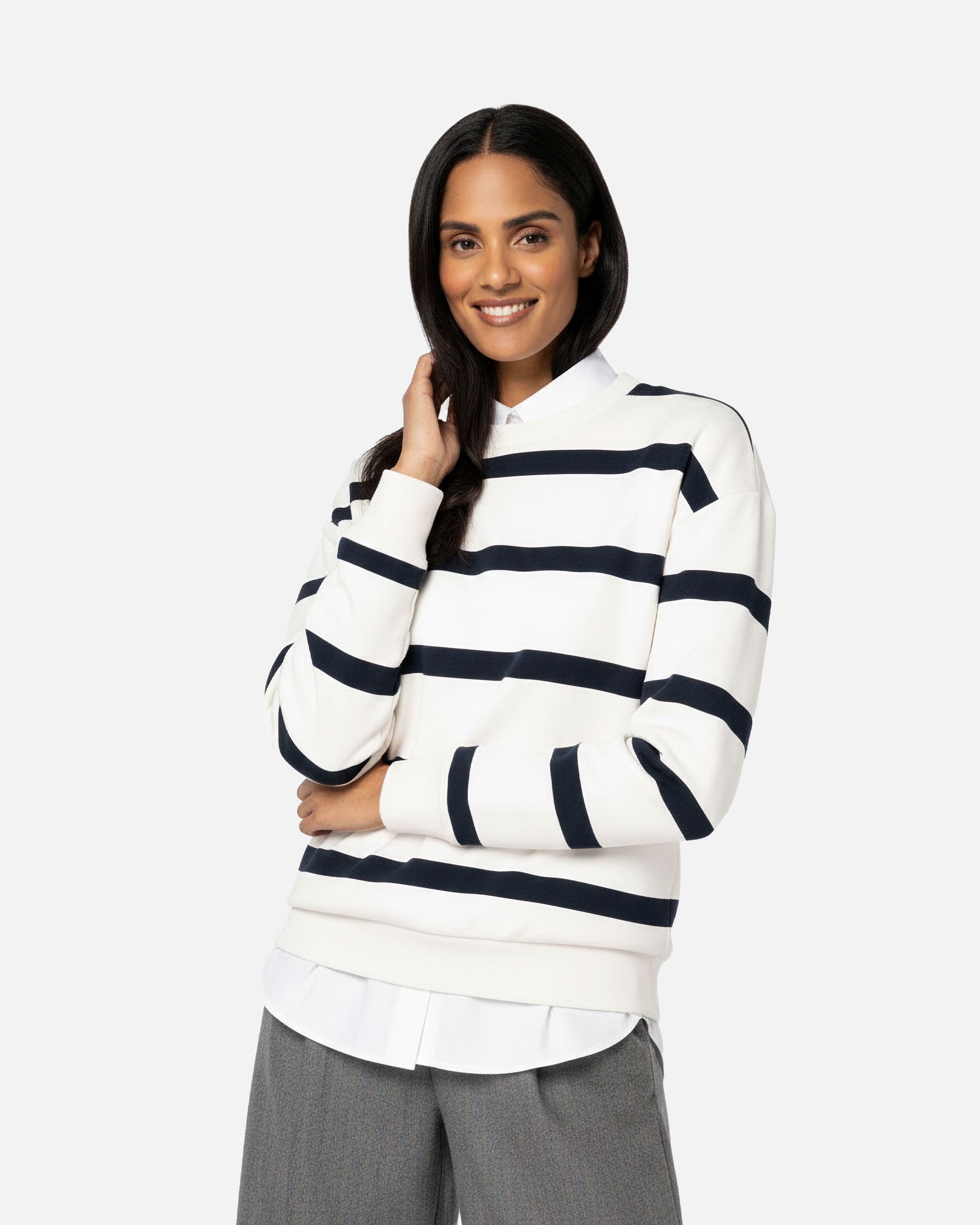 Unisex Sweatshirt mit Marinestreifen Ivory-Navy Blue Stripes von VIVID