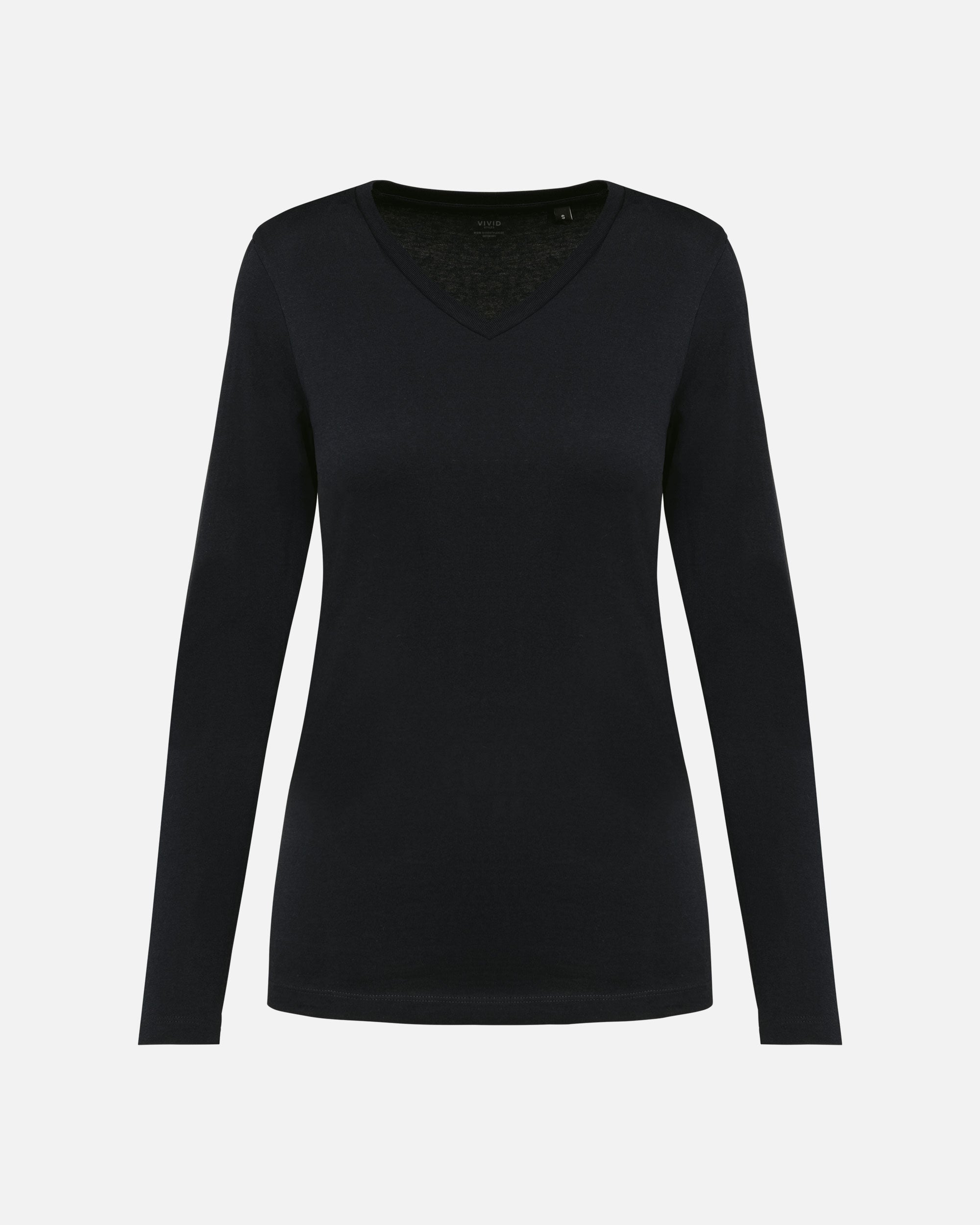 Damen Supima Langarmshirt mit V-Ausschnitt Black von VIVID