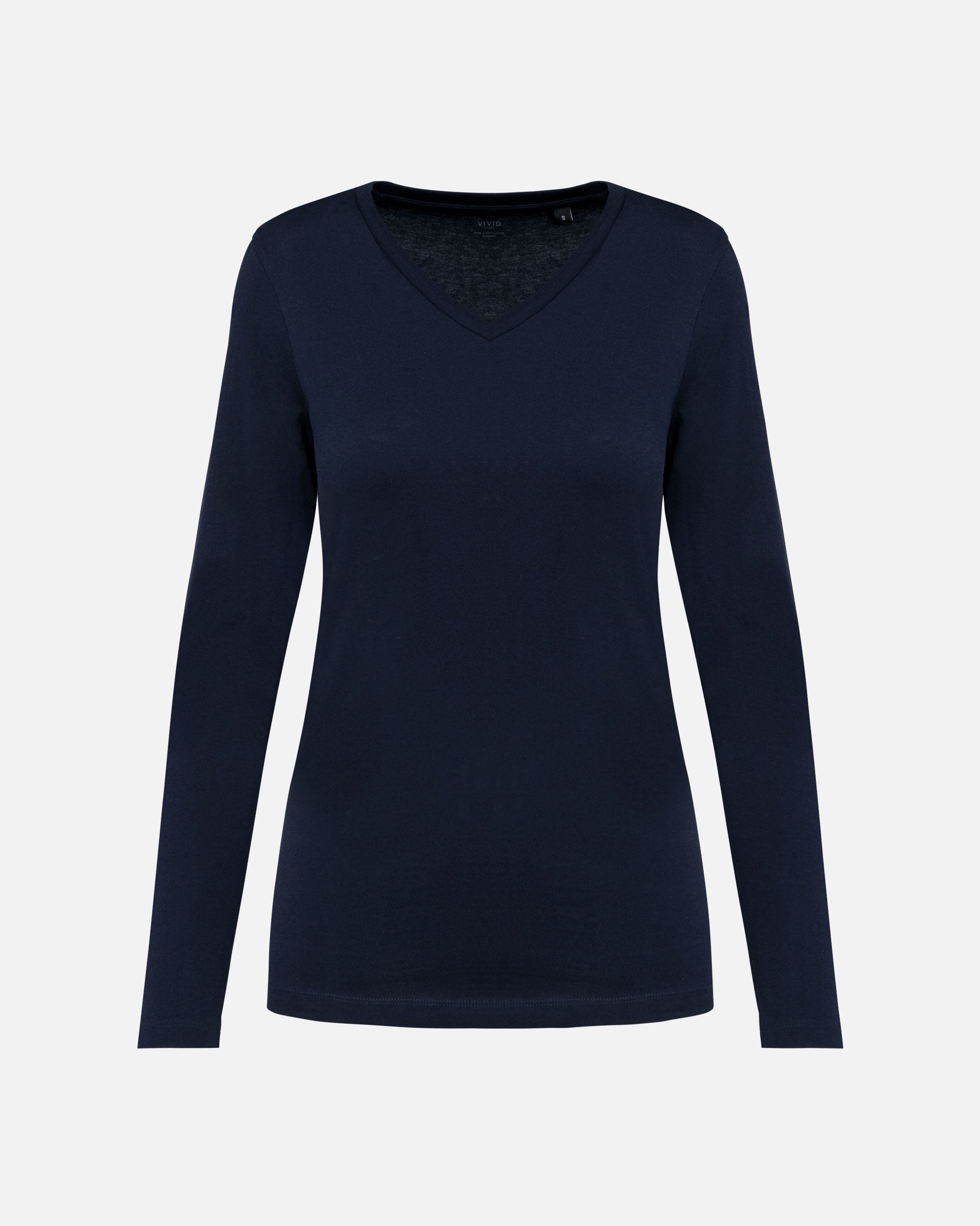 Damen Supima Langarmshirt mit V-Ausschnitt Navy Blue von VIVID