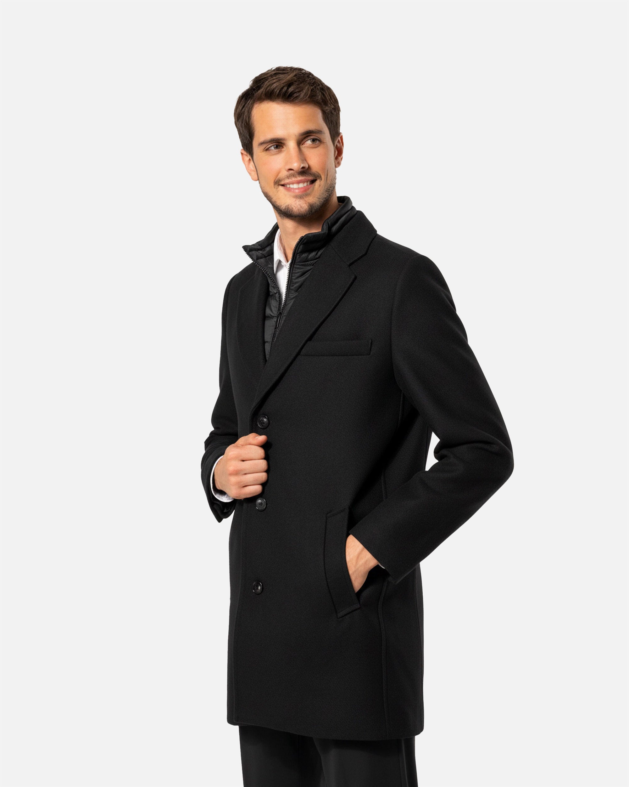 Eleganter Herren Mantel mit abnehmbarem Windshield Black von VIVID