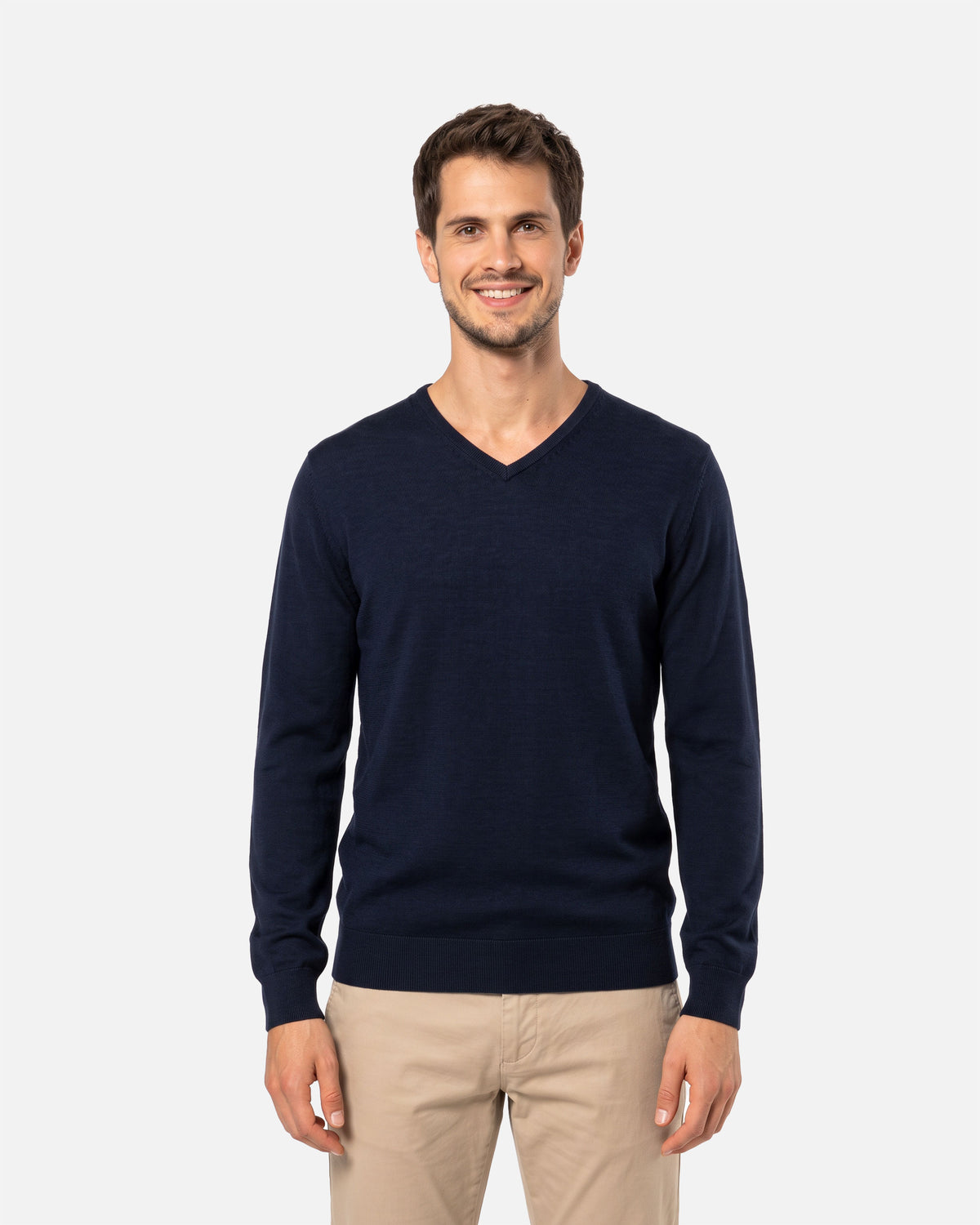 Herren Merino Pullover mit V-Ausschnitt Navy Blue von VIVID