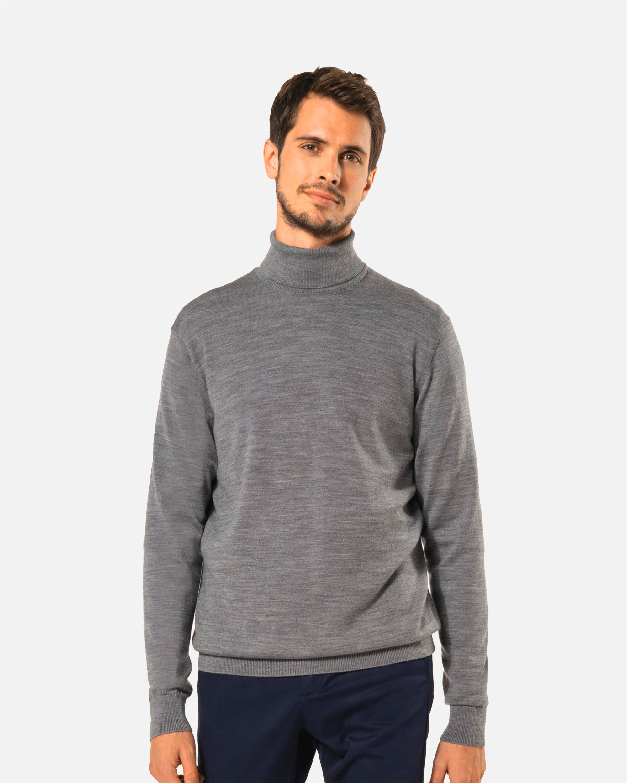 Herren Merino Rollkragen Pullover Grey Heather von VIVID