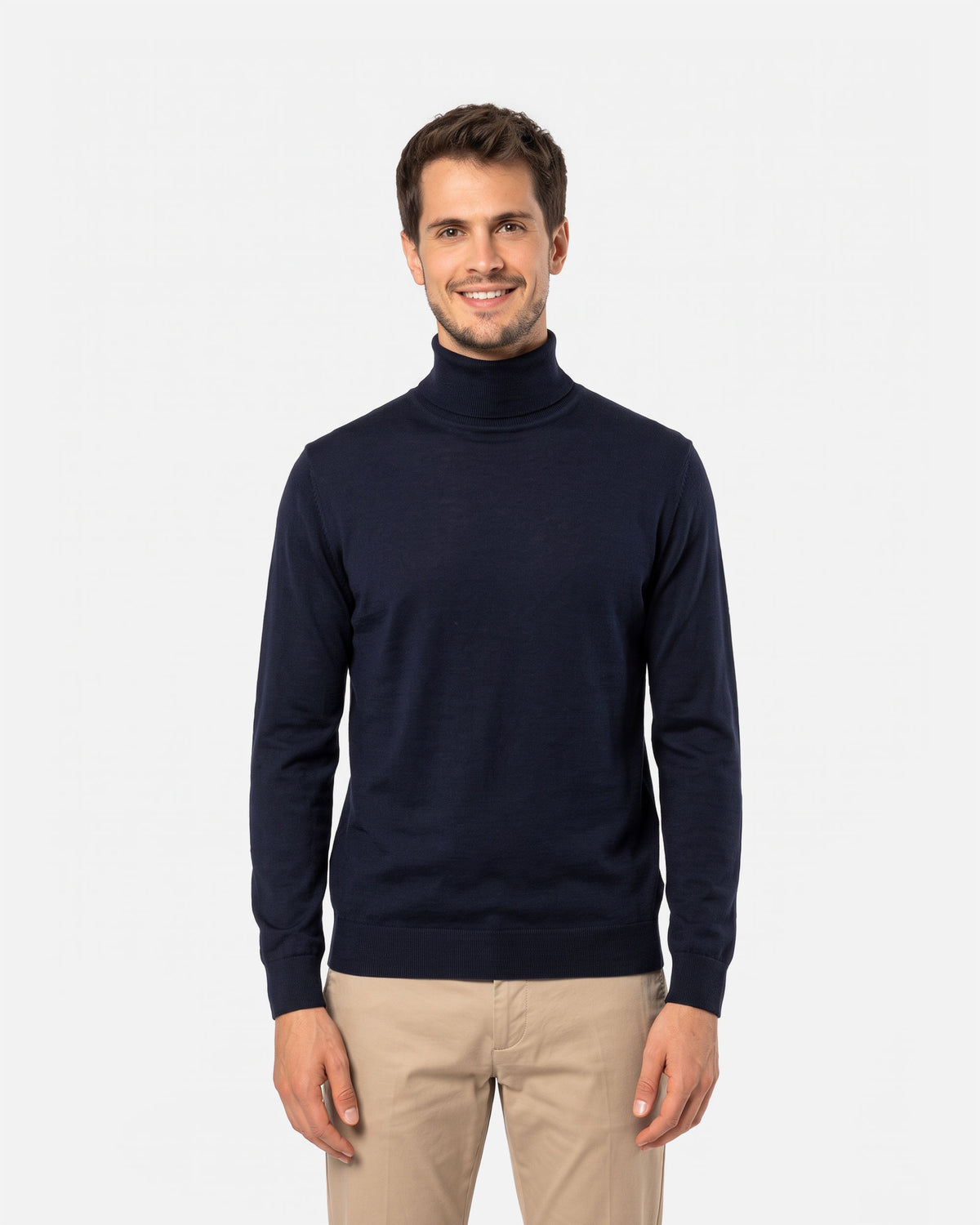 Herren Merino Rollkragen Pullover Navy Blue von VIVID