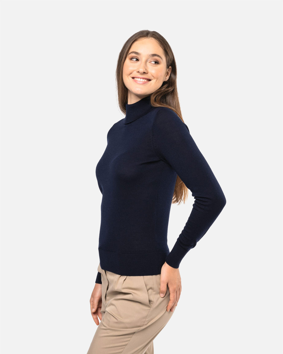 Damen Merino Rollkragen Pullover Navy Blue von VIVID