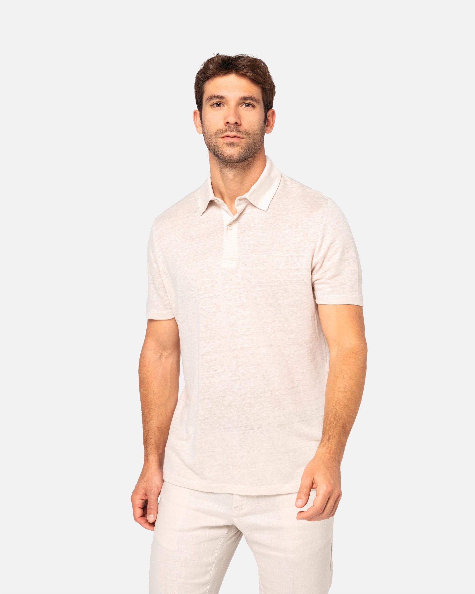 Herren Polo Leinenshirt White Sand von VIVID