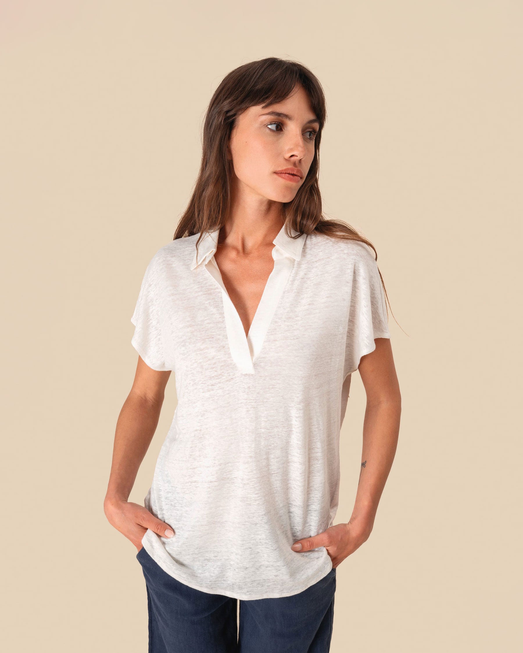 Damen Polo Leinenshirt