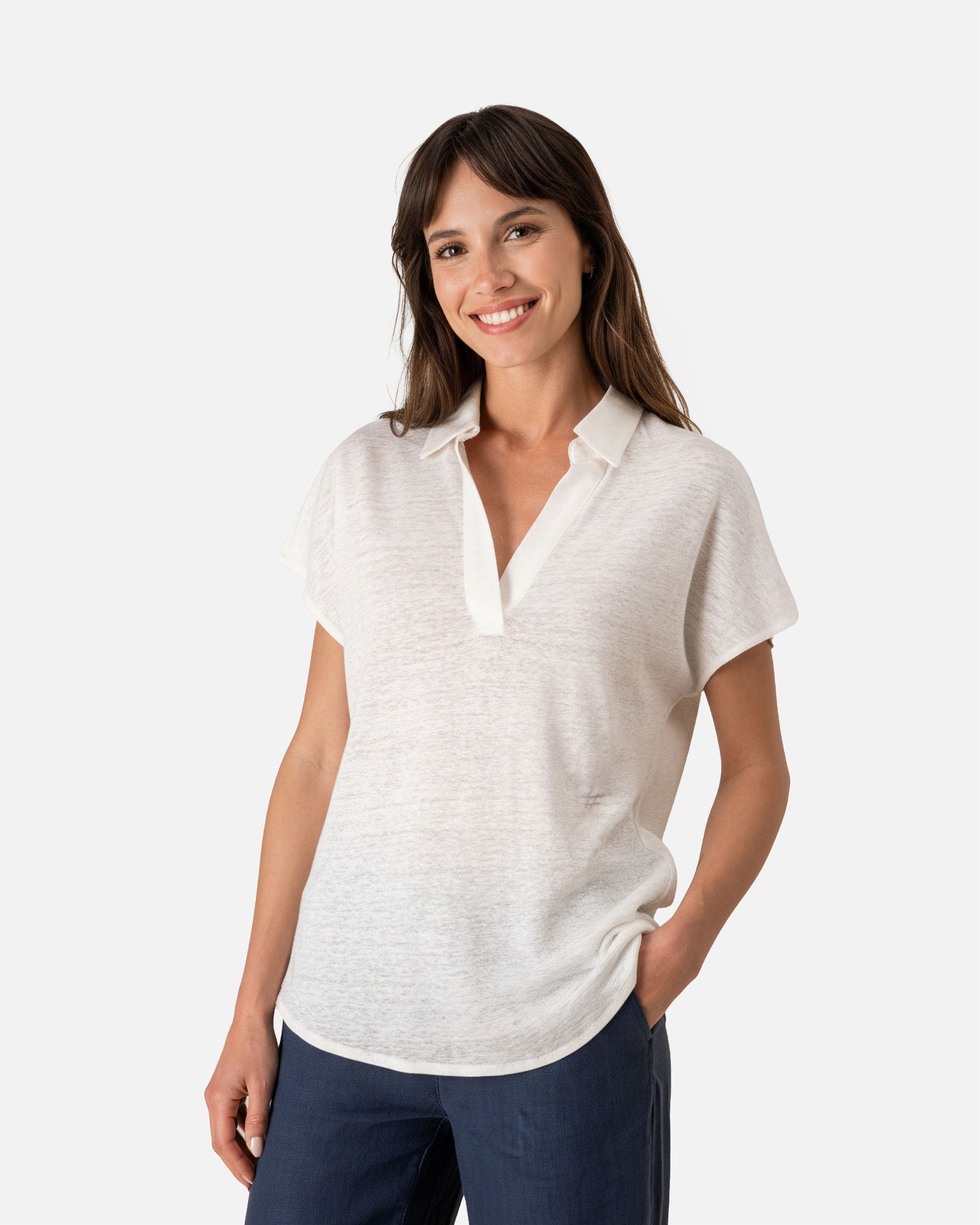 Damen Polo Leinenshirt Ivory von VIVID
