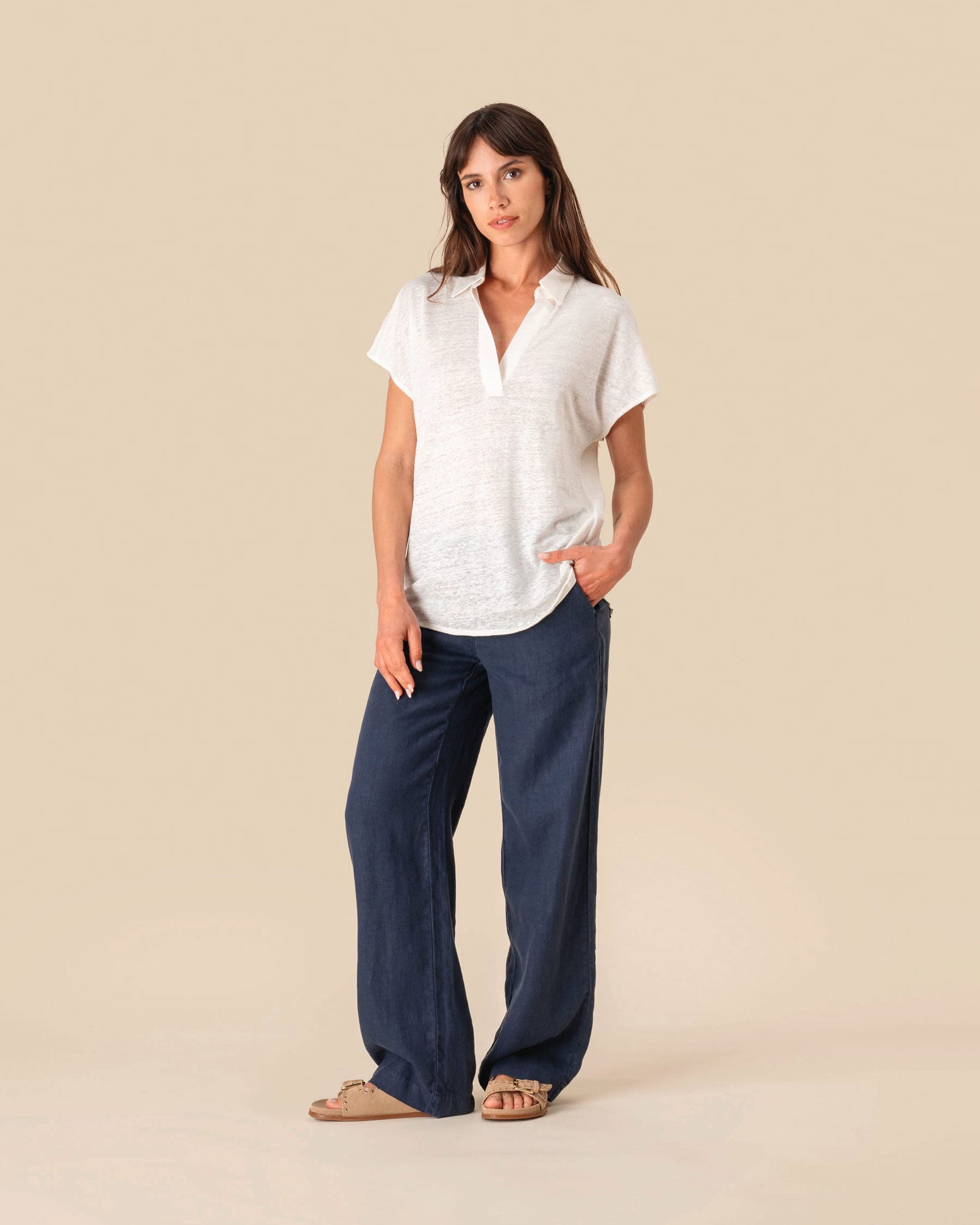 Damen Polo Leinenshirt
