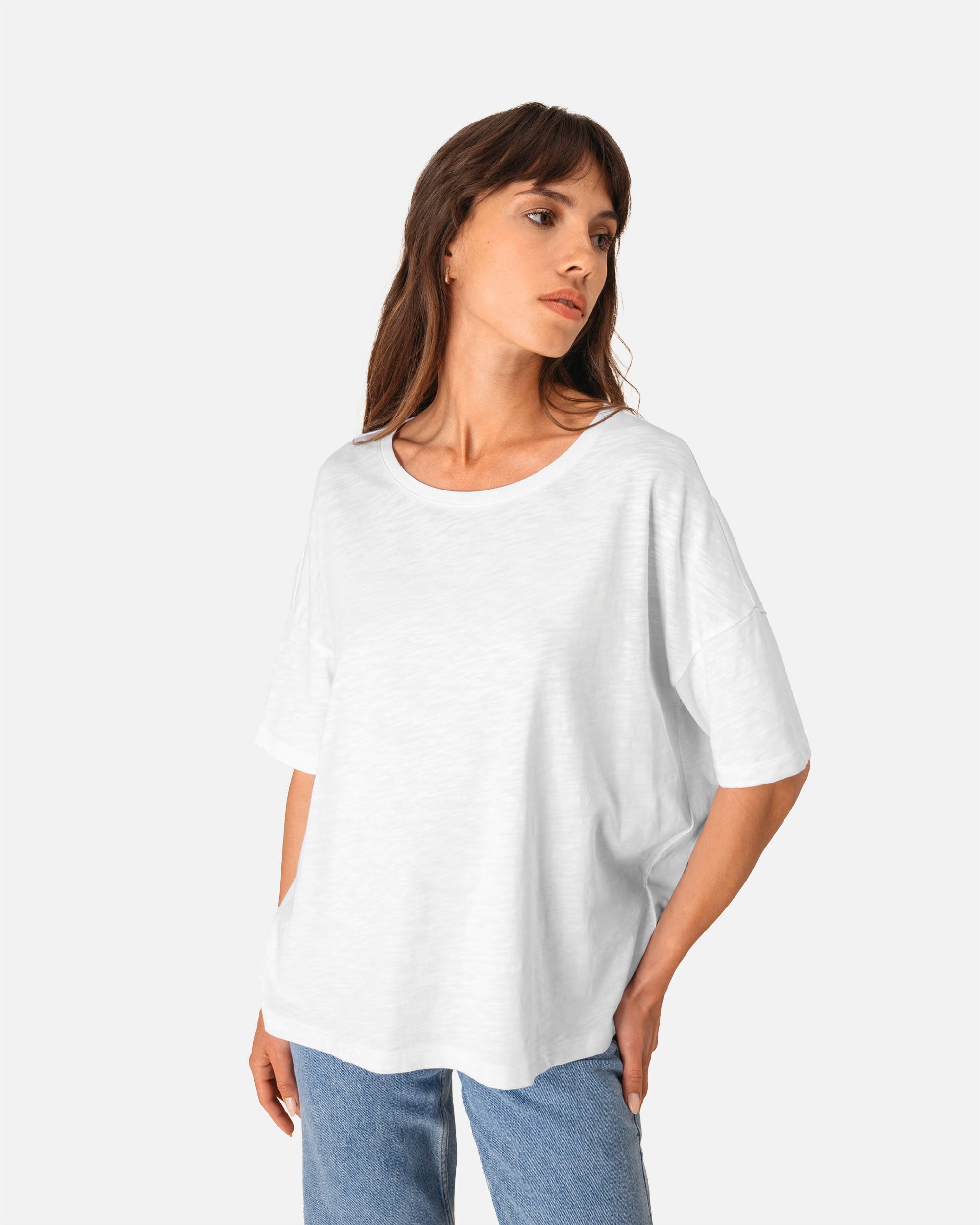 Übergroßes Damen Slub T-Shirt White von VIVID