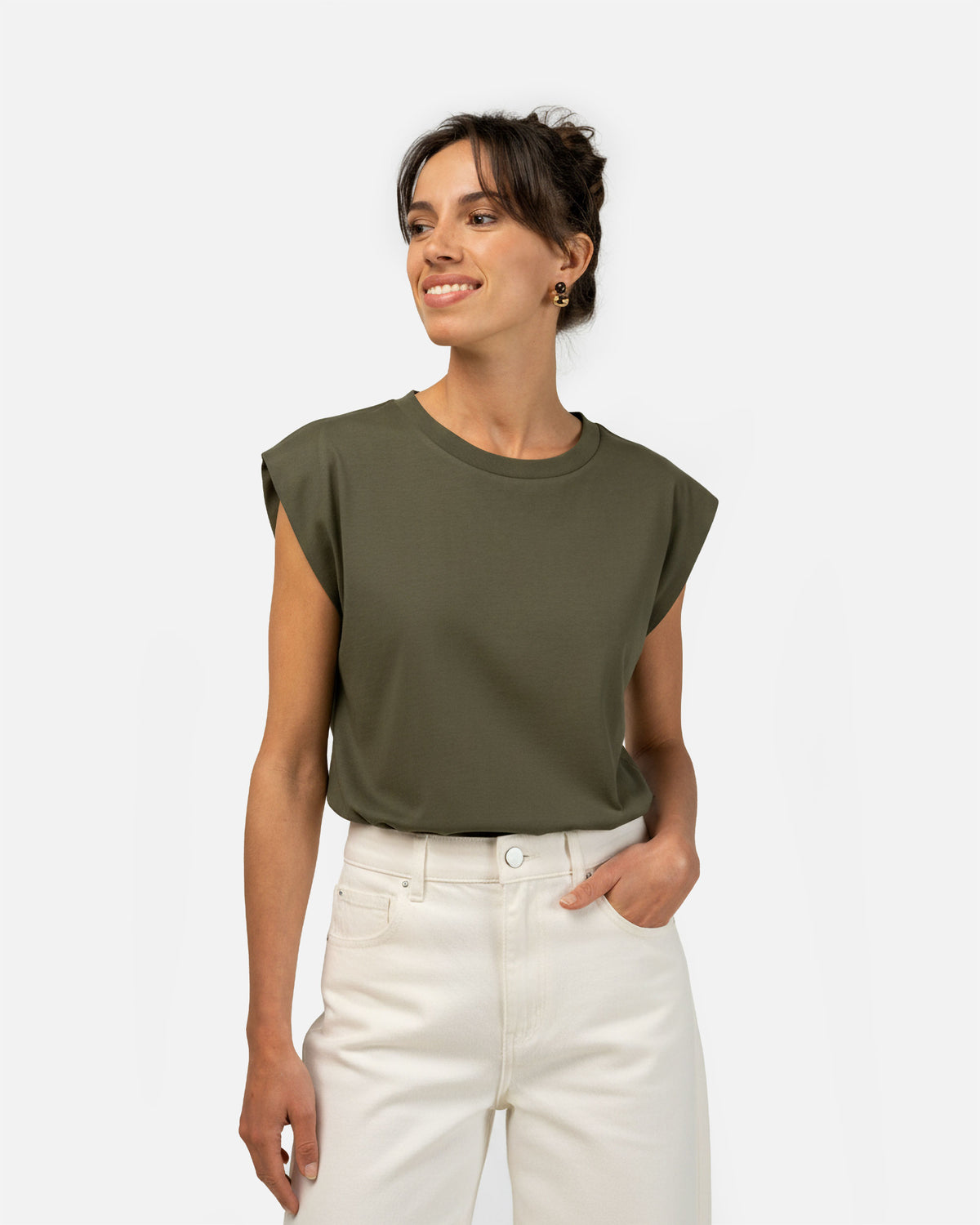 Übergroßes Damen Top mit Schulterpolstern Khaki von VIVID
