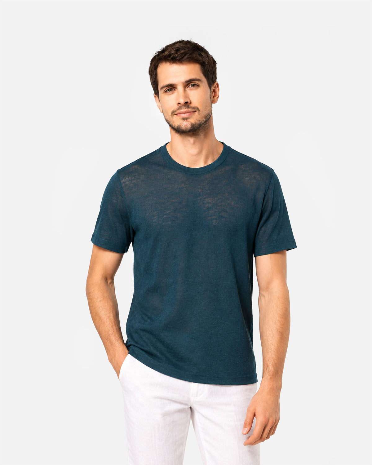 Herren Leinen T-Shirt Peacock Blue von VIVID