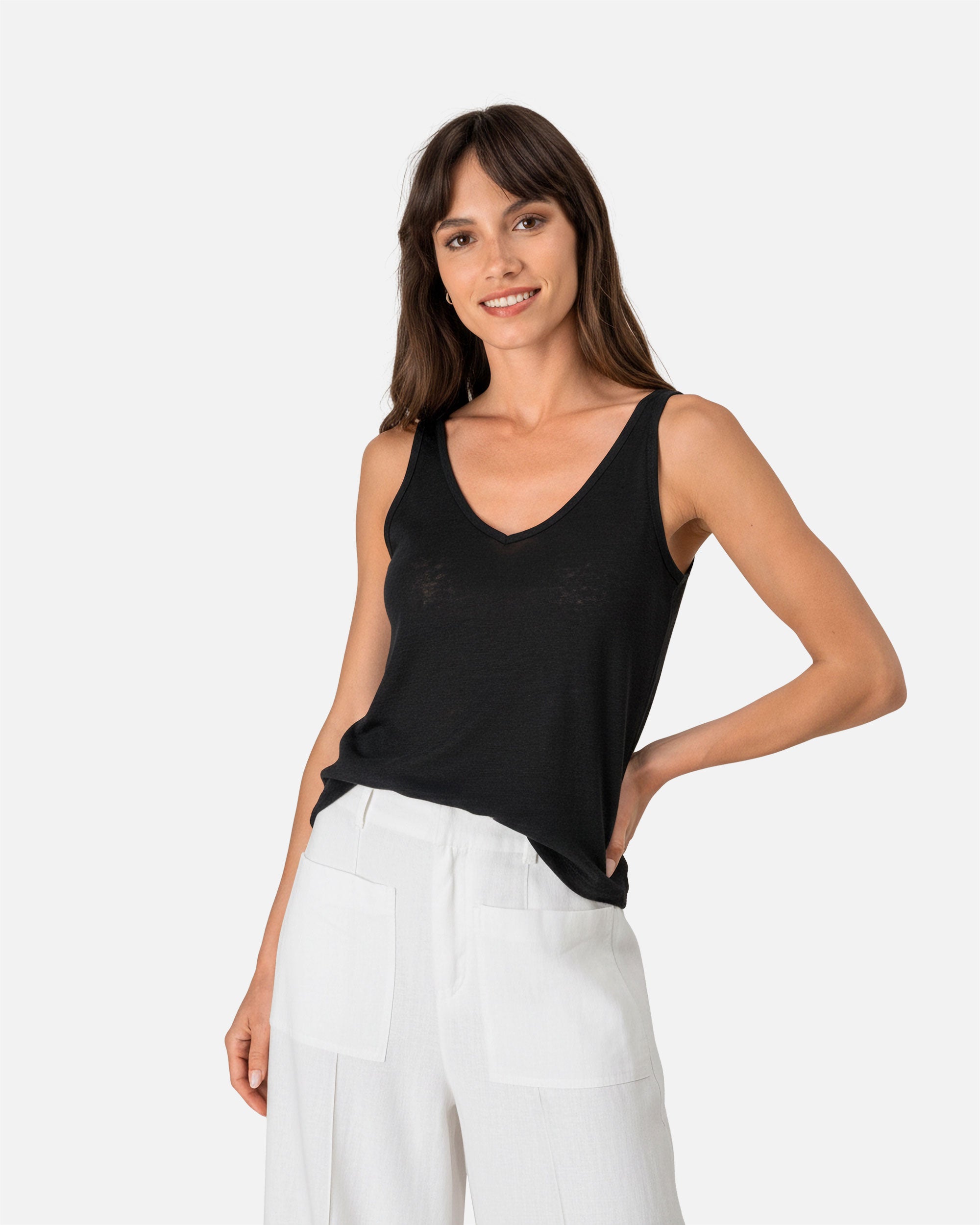 Damen Leinen Top Black von VIVID