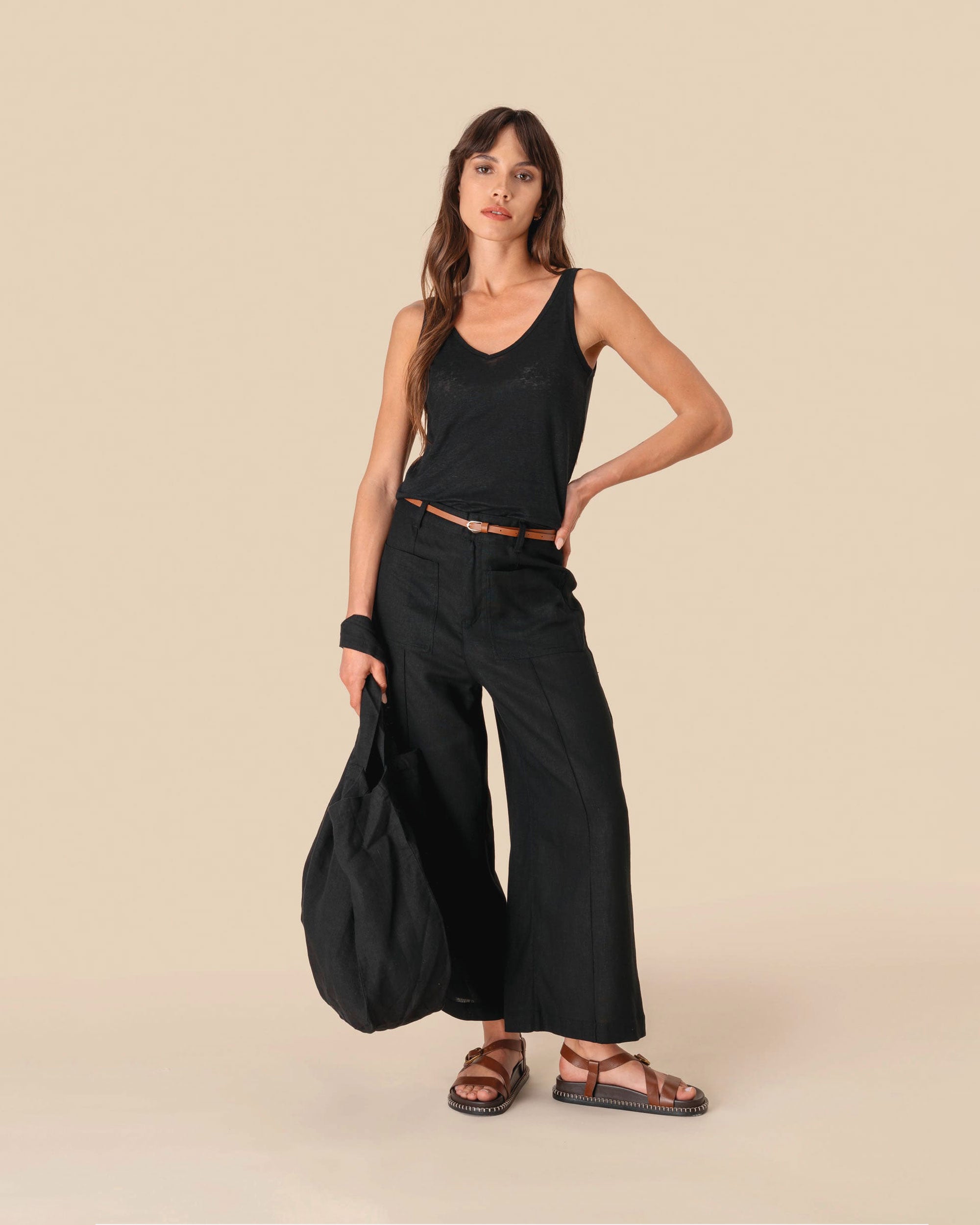 Damen Leinen Top Black von VIVID