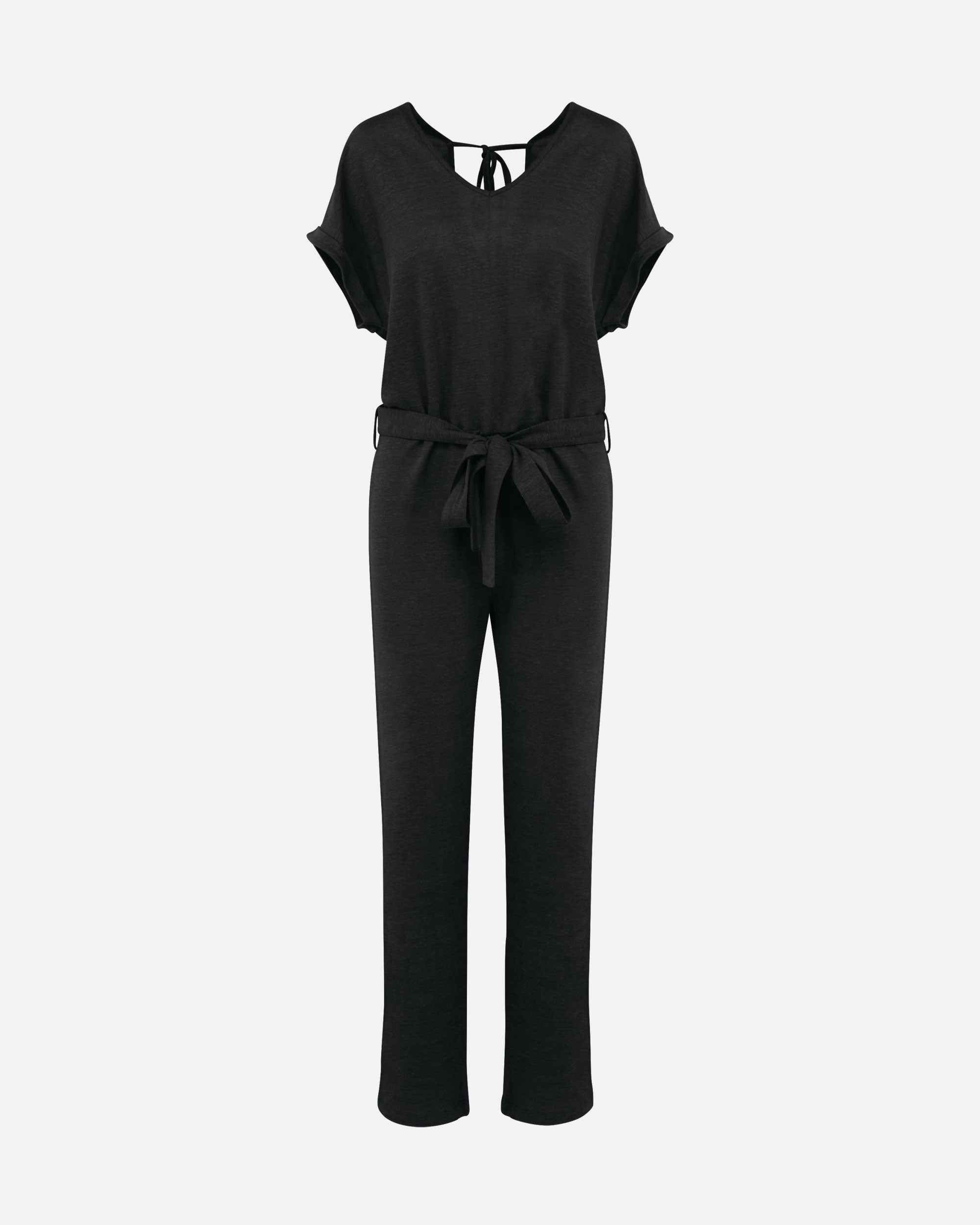 Damen Kurzarm Einteiler aus Leinenstoff Black von VIVID