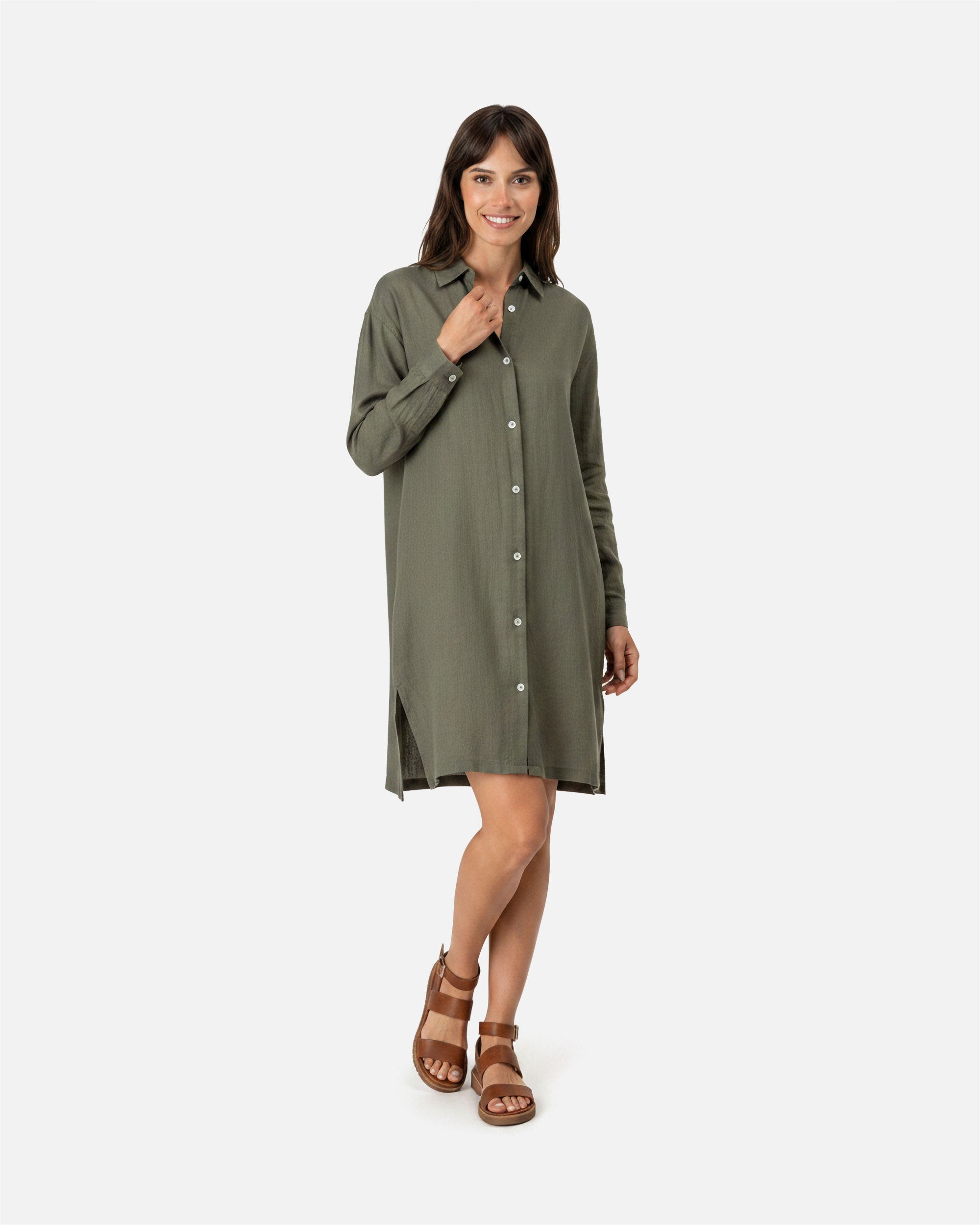 Damen Hemdblusen Leinenkleid