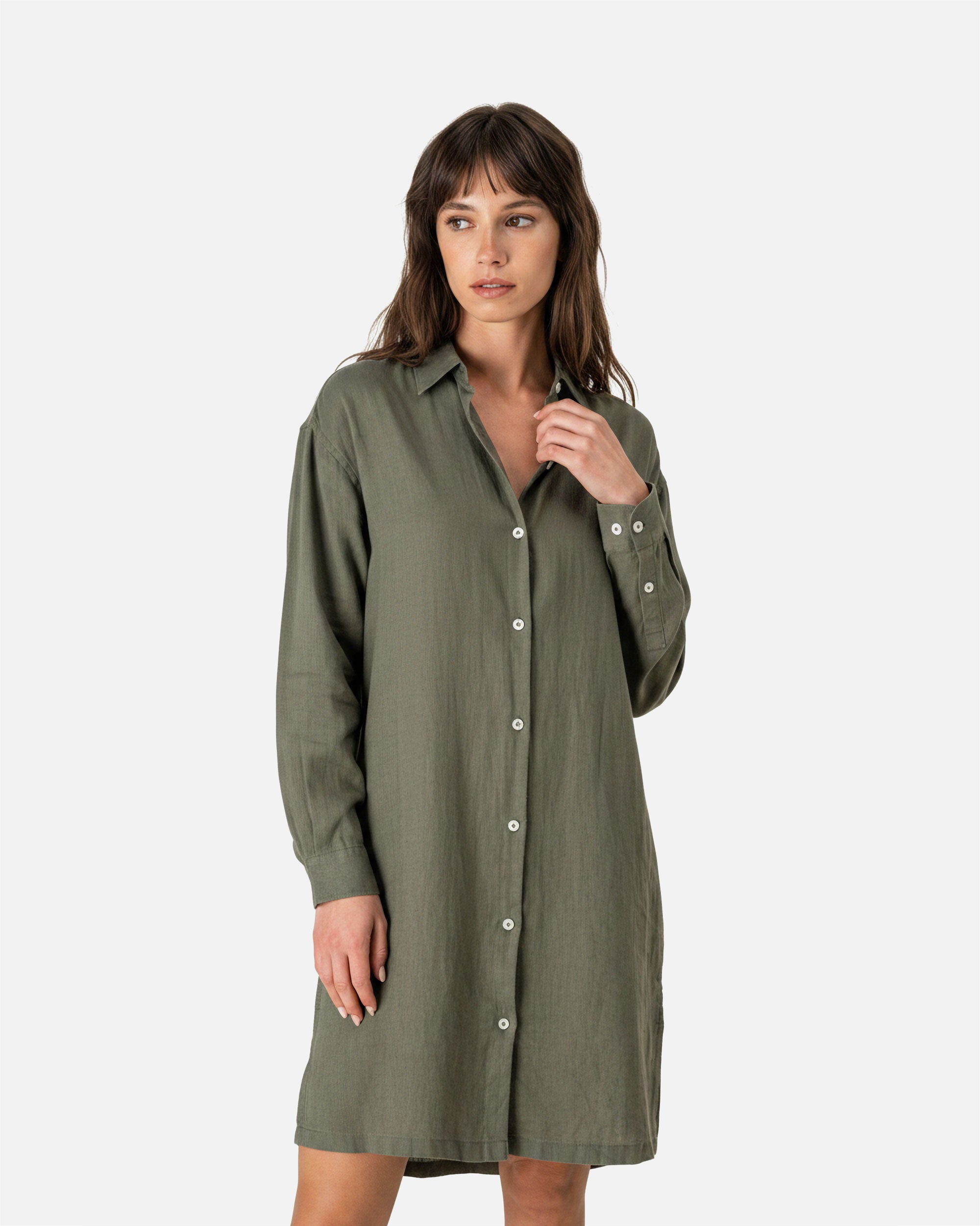 Damen Hemdblusen Leinenkleid