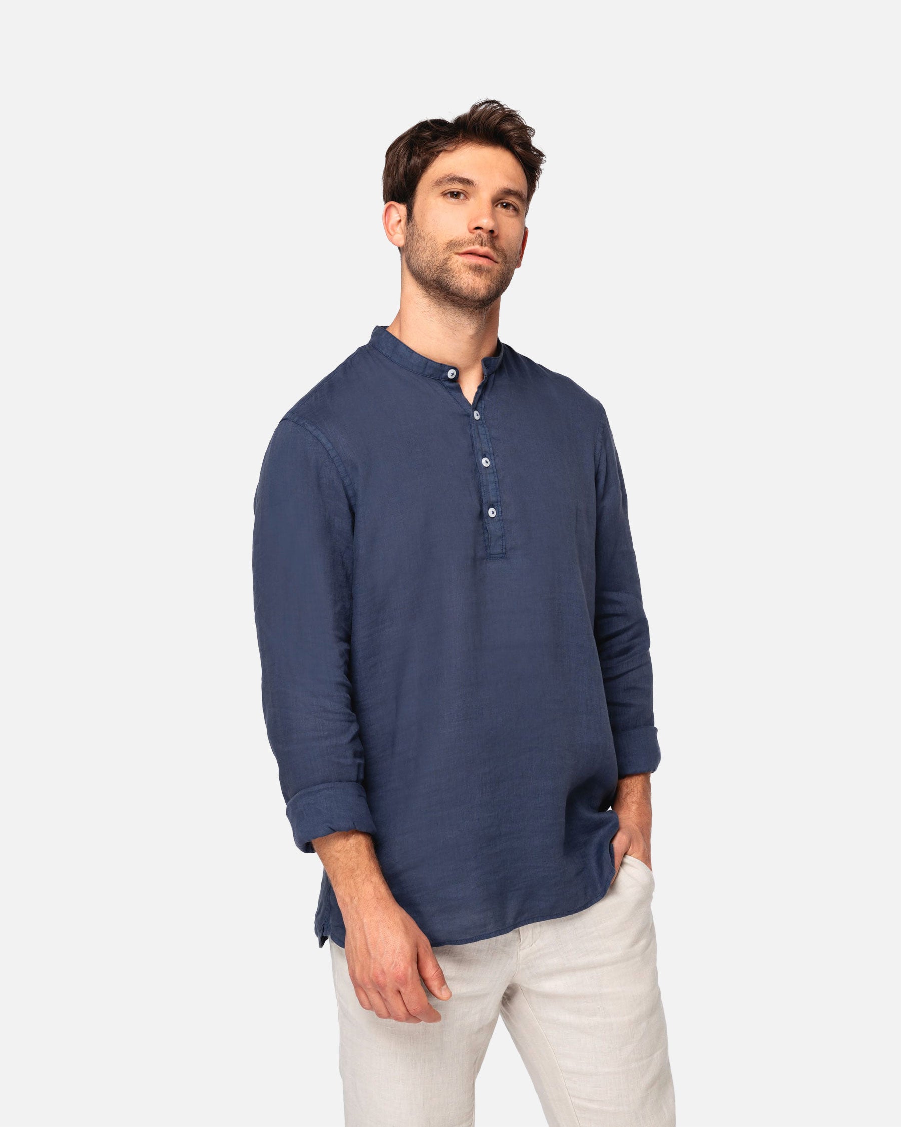 Ausgewaschenes Herren Leinenhemd Navy Blue von VIVID