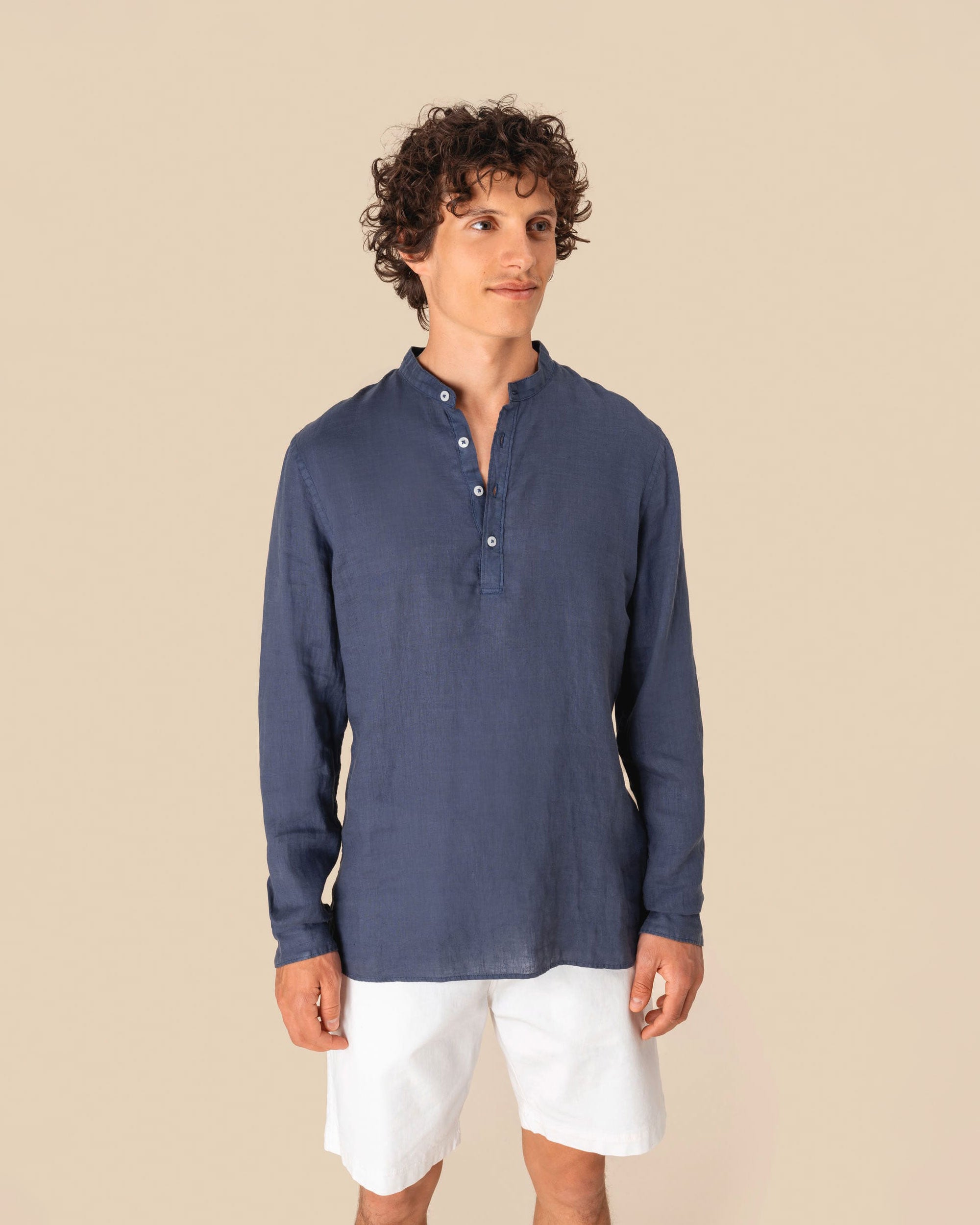 Ausgewaschenes Herren Leinenhemd Navy Blue von VIVID