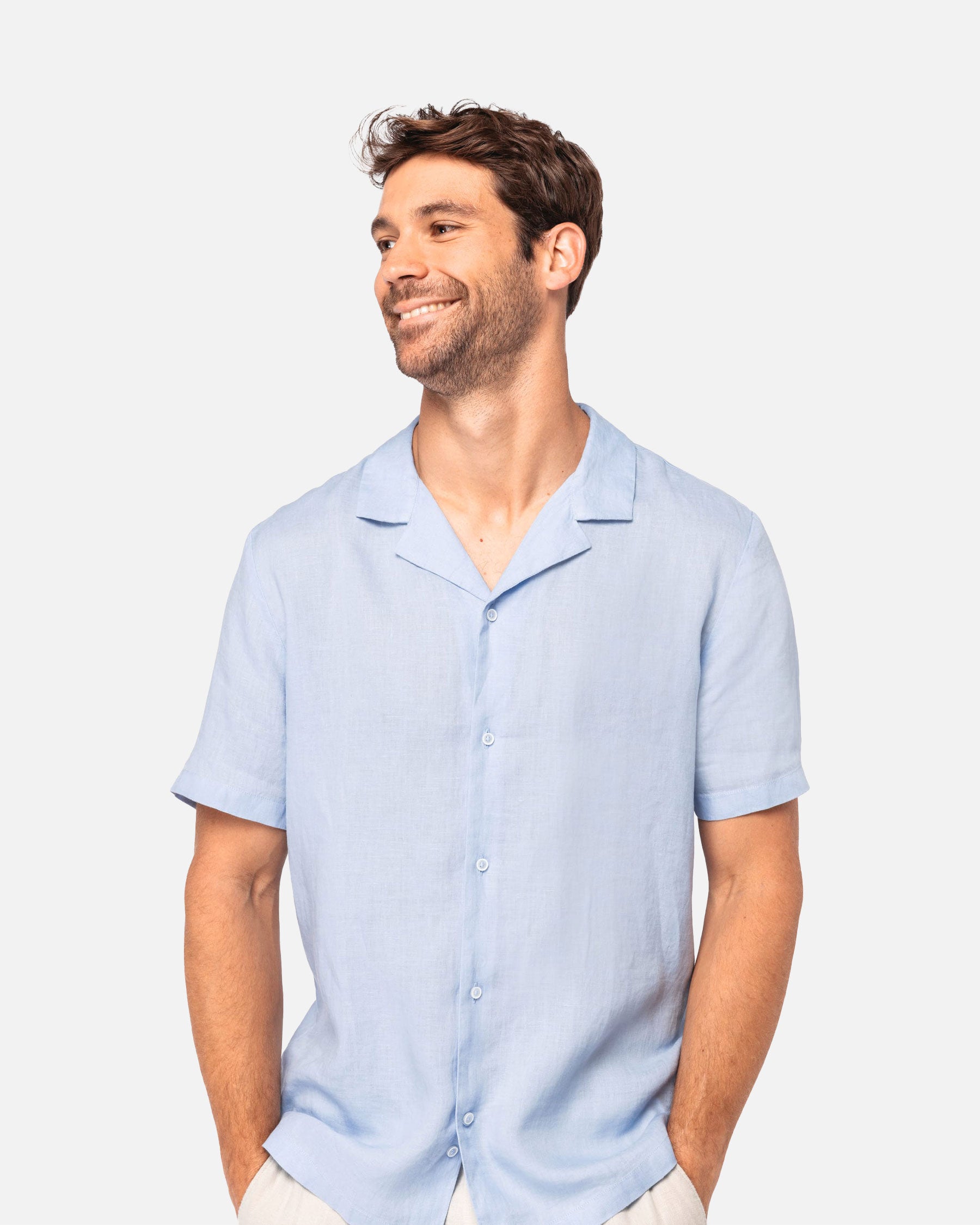 Leichtes Herren Kurzarm Leinenhemd Linen Blue von VIVID