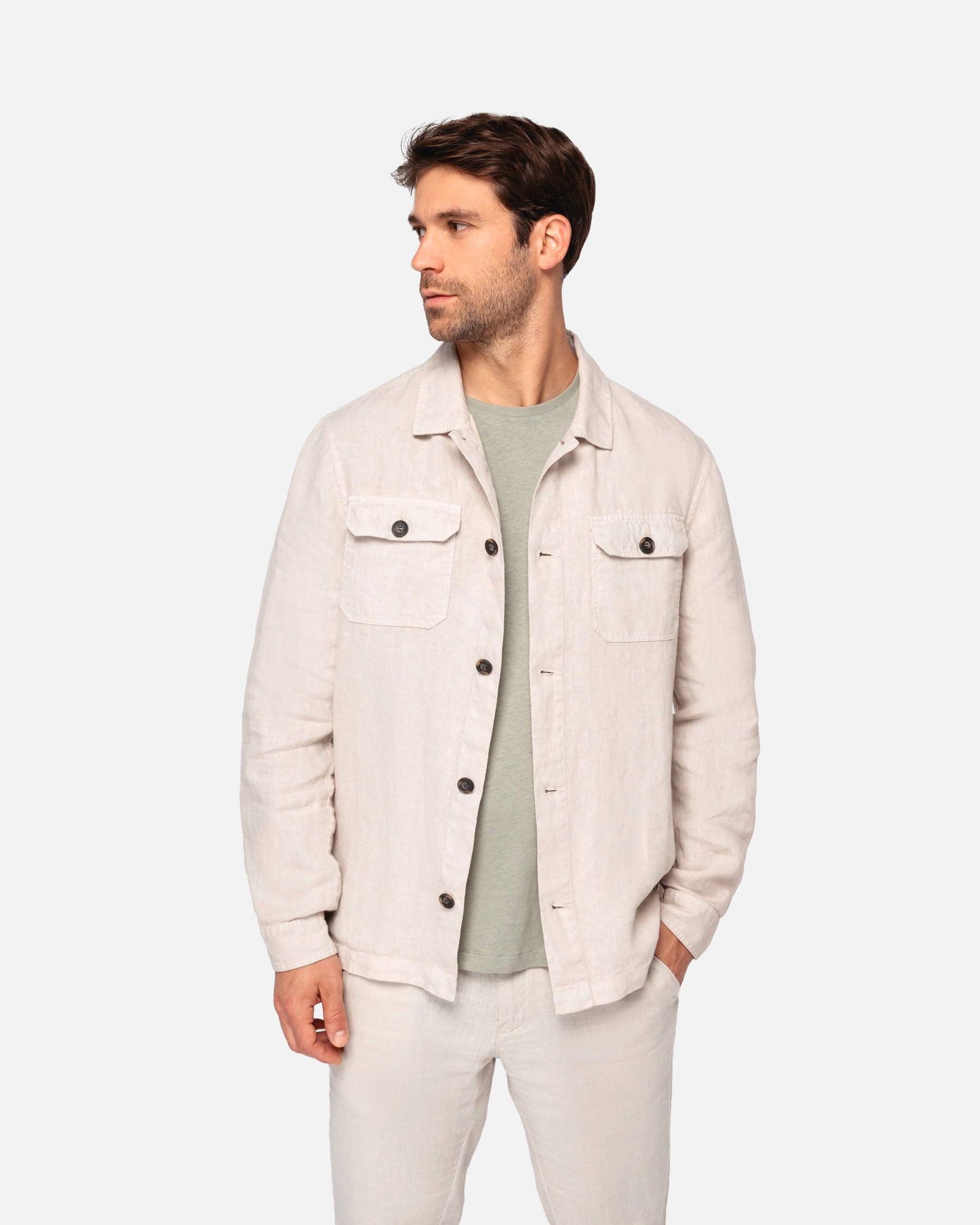 Ausgewaschene Herren Leinen Hemdjacke White Sand von VIVID