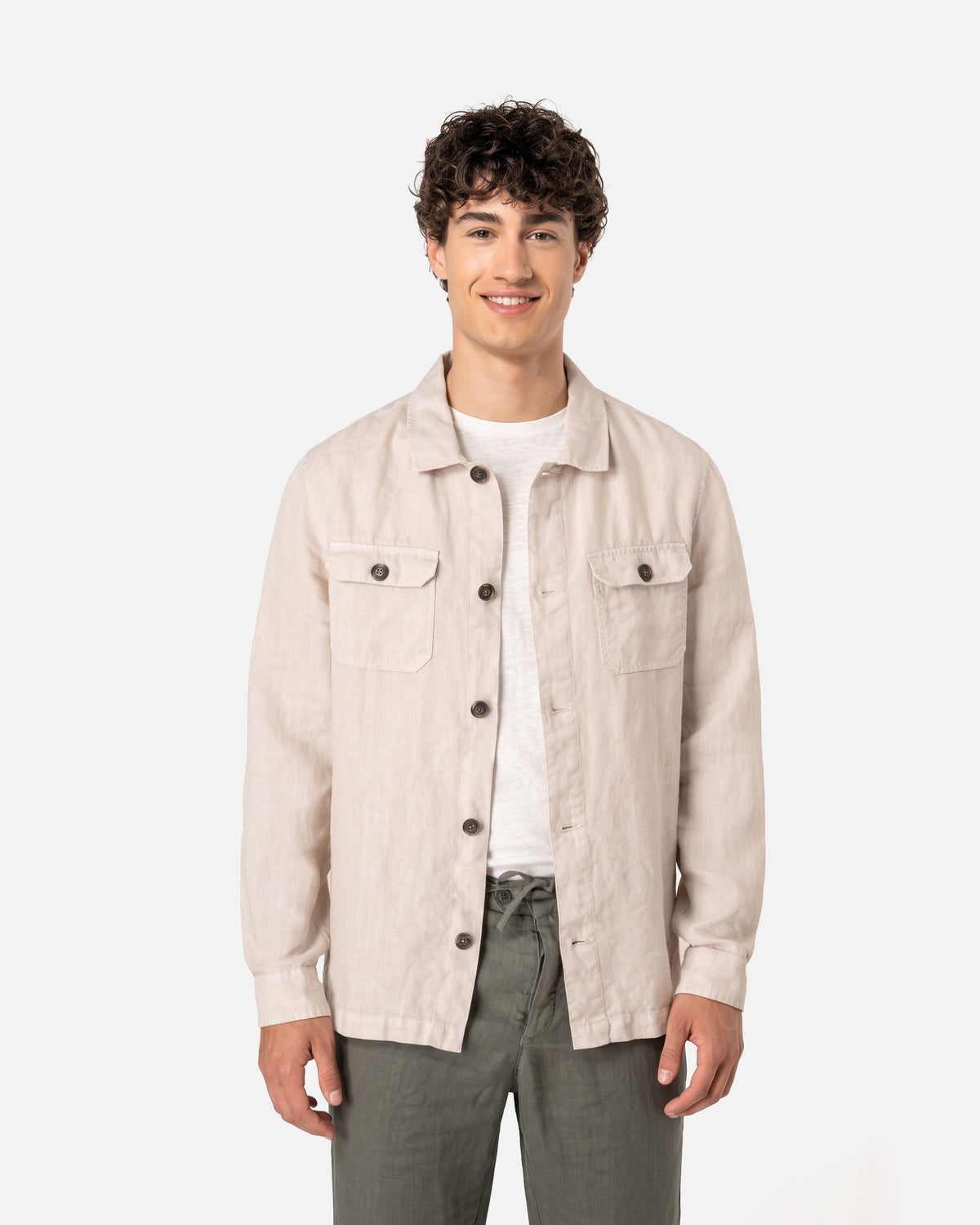 Ausgewaschene Herren Leinen Hemdjacke White Sand von VIVID