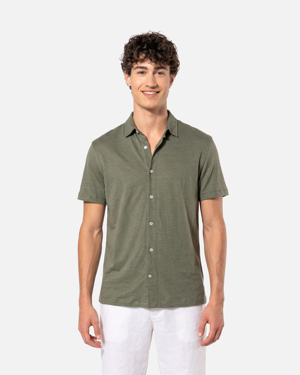 Klassisches Herren Kurzarm Leinenhemd Khaki von VIVID