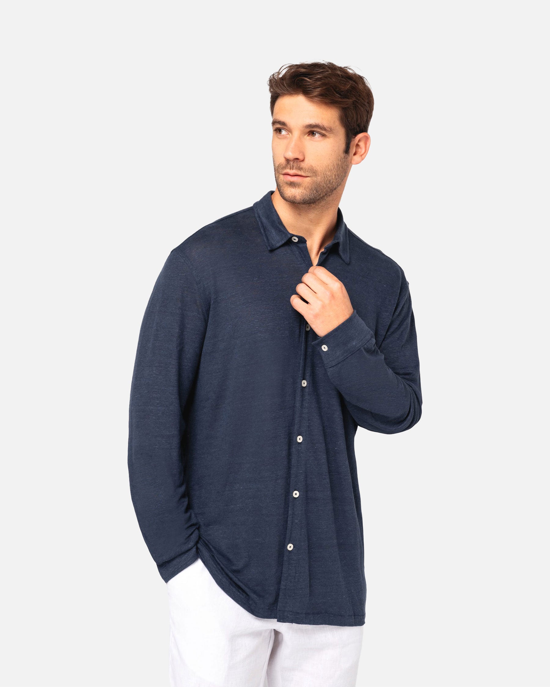 Klassisches Herren Leinenhemd Navy Blue von VIVID