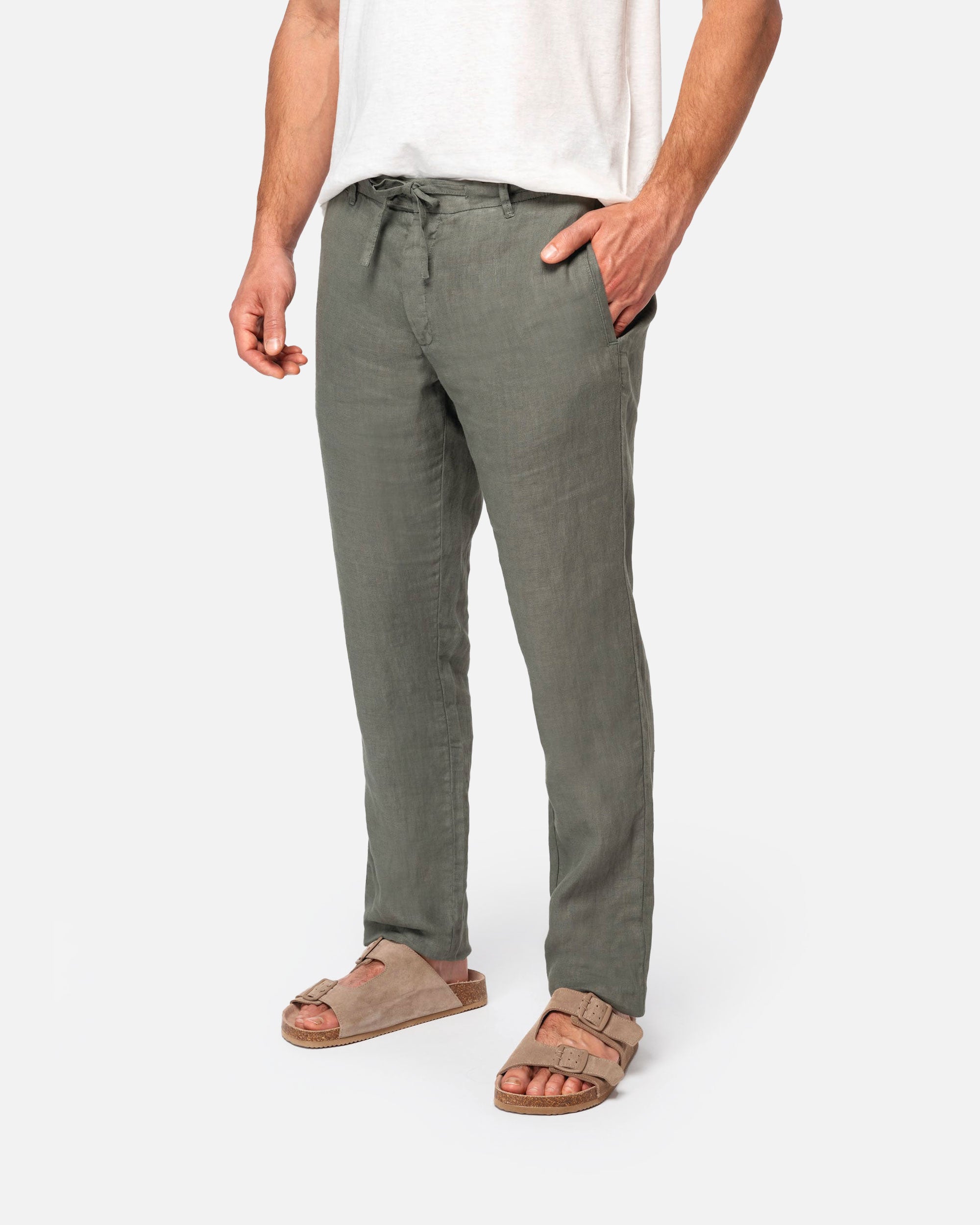 Ausgewaschene Herren Leinenhose Khaki von VIVID
