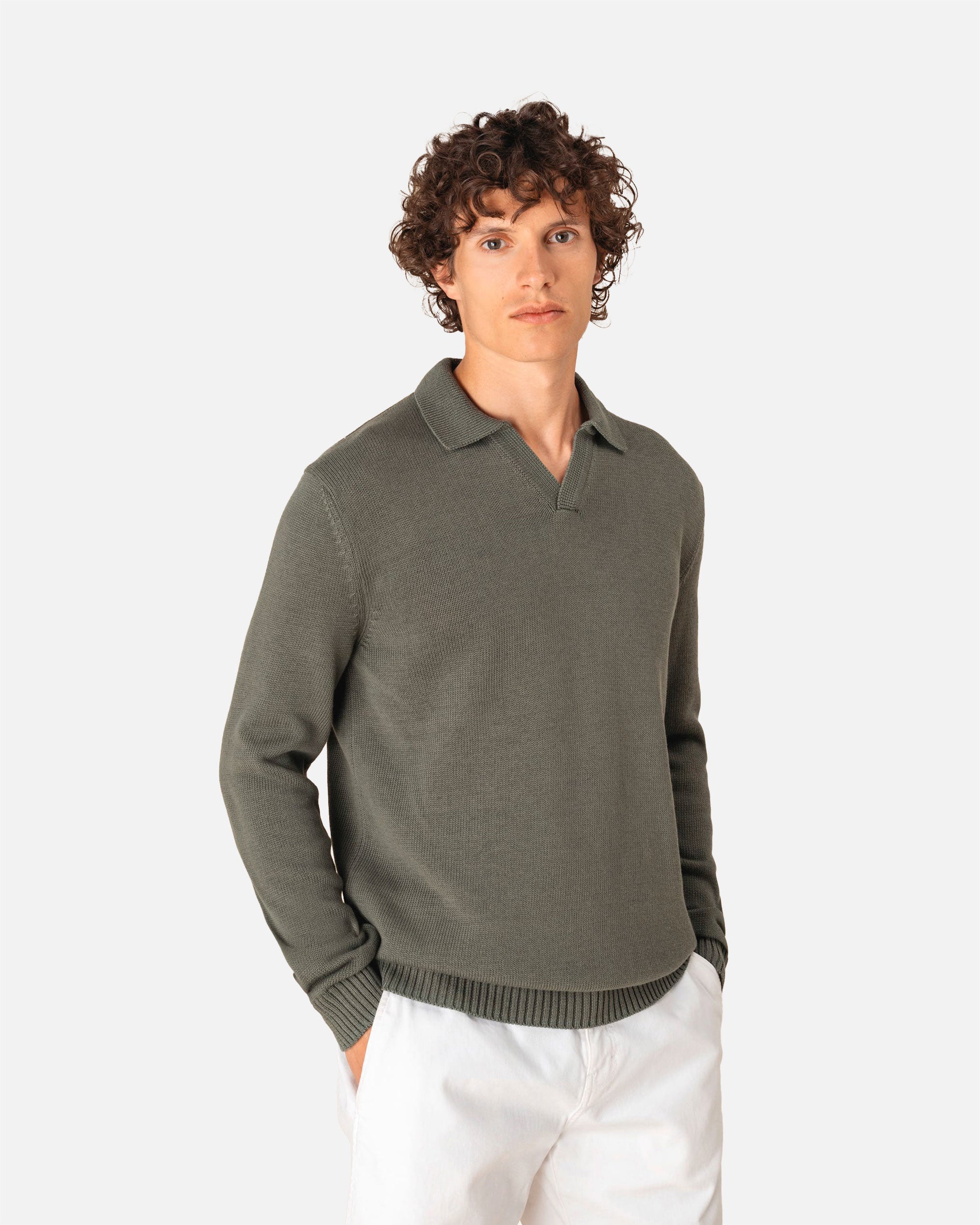 Herren Pullover mit Polokragen Khaki von VIVID