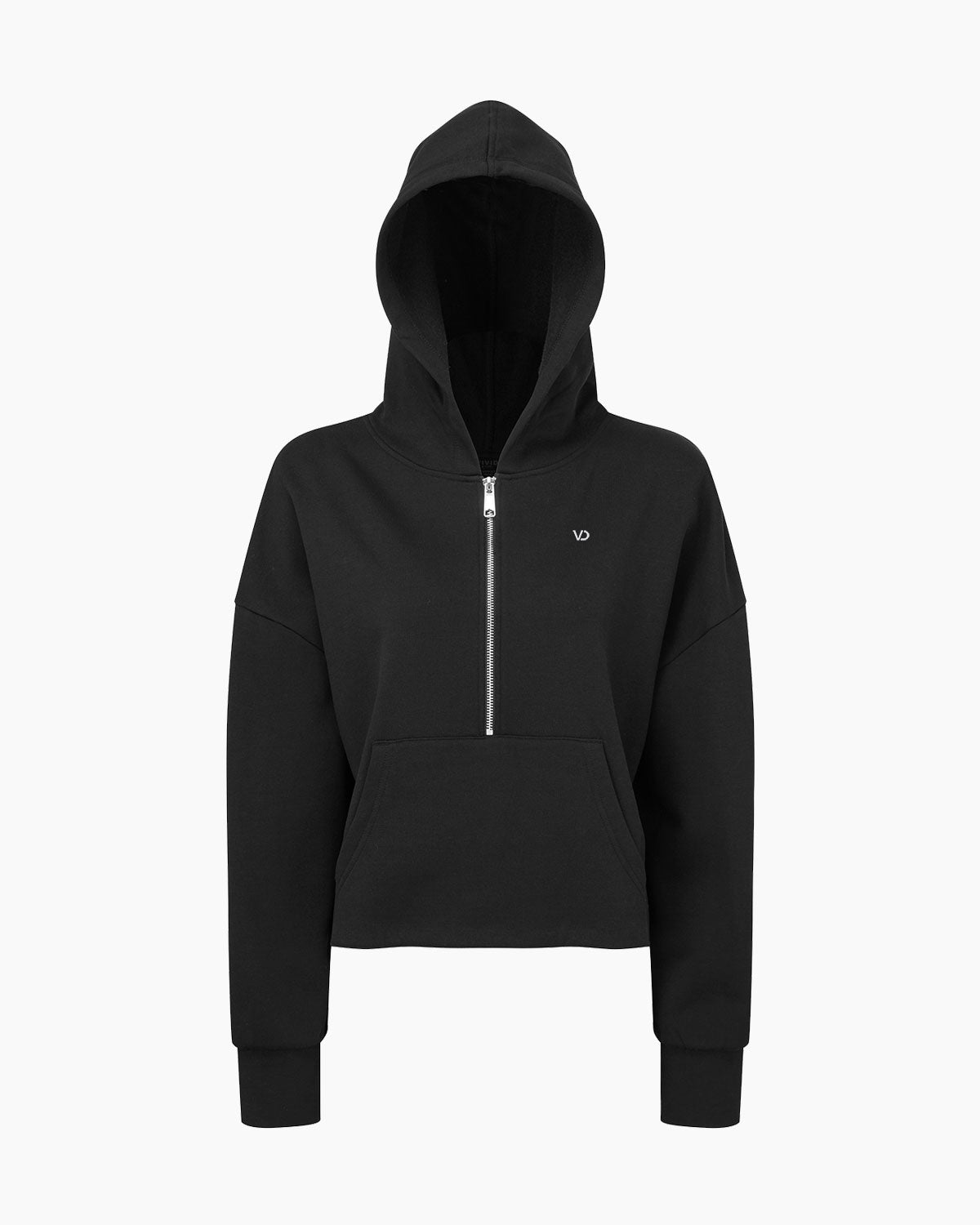 Übergroßer Damen ½ Zip Kapuzenpullover Black von V I V I D