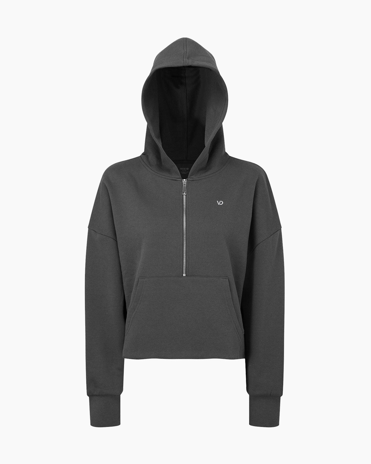 Übergroßer Damen ½ Zip Kapuzenpullover Charcoal von V I V I D