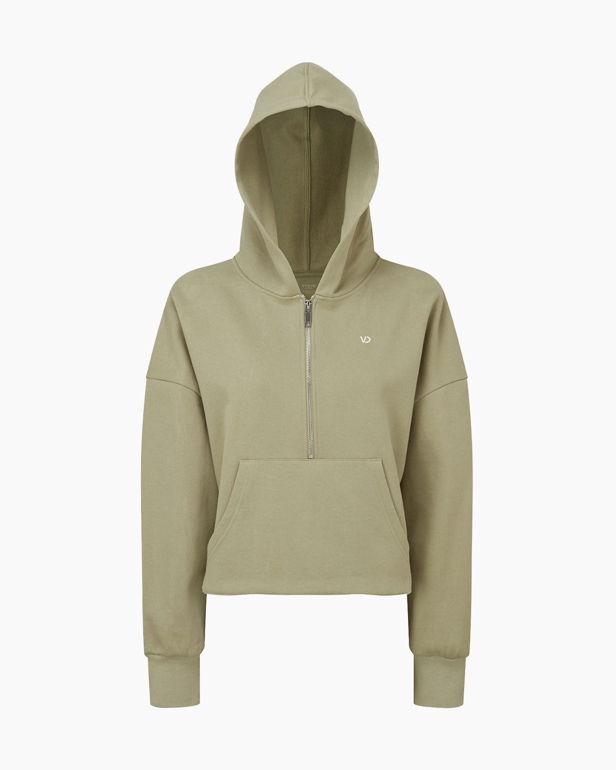 Übergroßer Damen ½ Zip Kapuzenpullover Sage Green von V I V I D