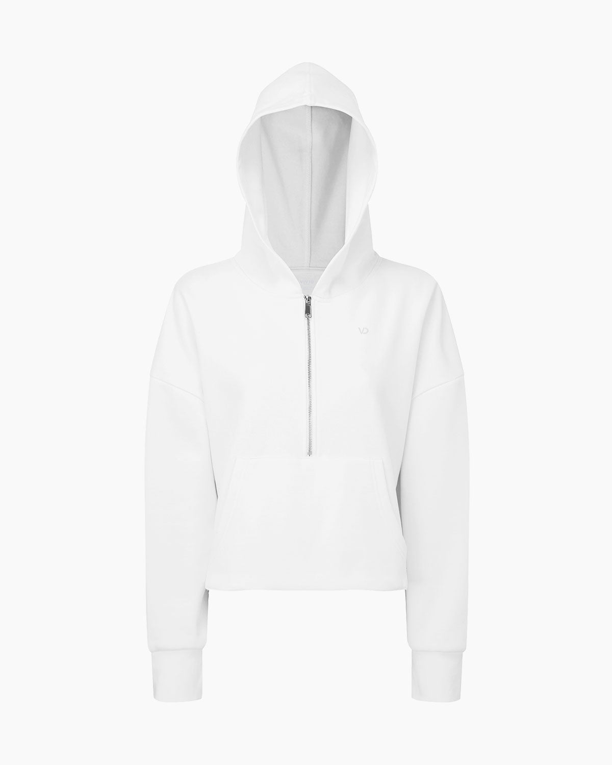 Übergroßer Damen ½ Zip Kapuzenpullover White von V I V I D