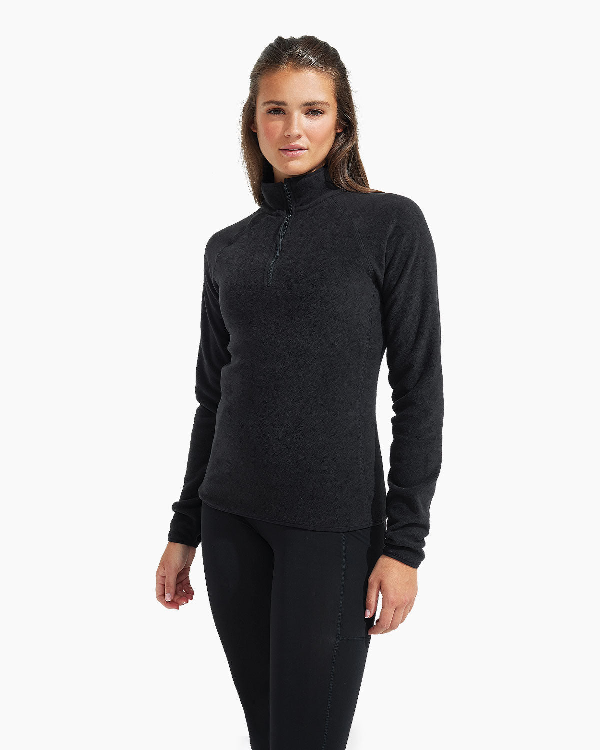 Damen ¼ Zip Fleece Sport Langarmshirt Black von V I V I D