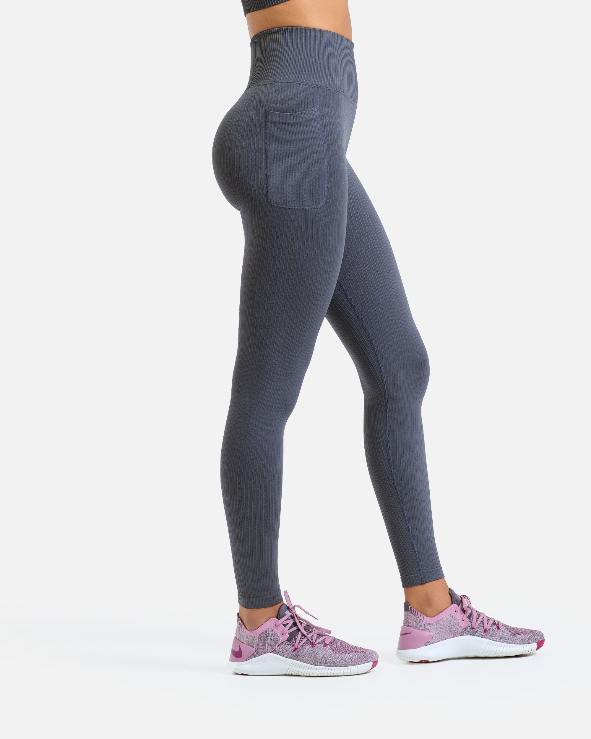 Damen Ribbed Pocket Leggings Charcoal von VIVID