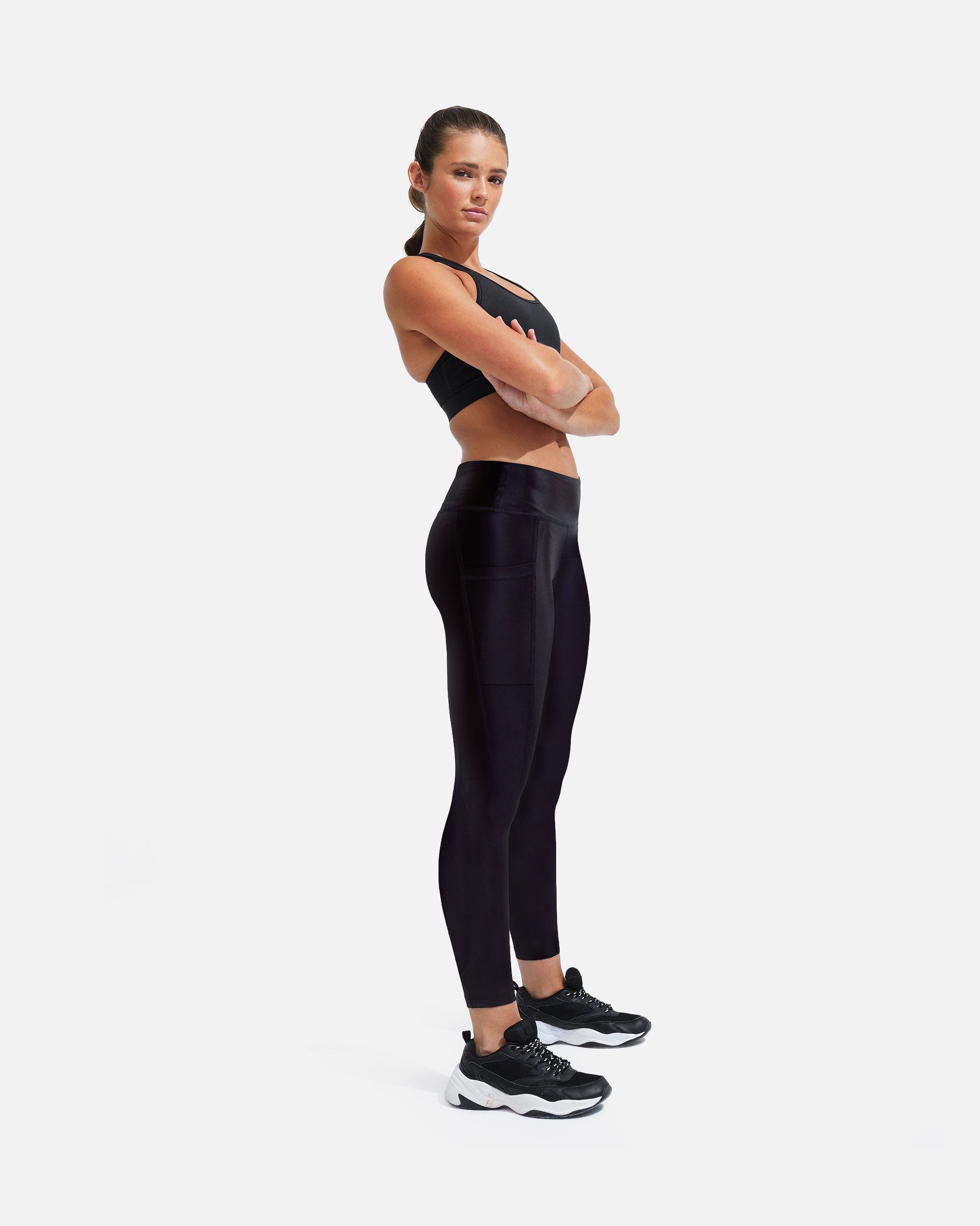 Damen Hochglanz Pocket Leggings