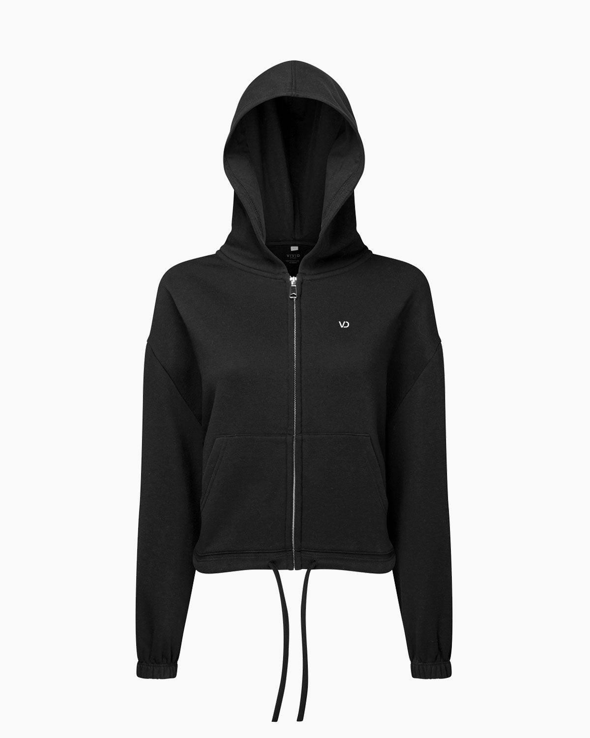 Übergroßer Damen Zip Kapuzenpullover mit Kordelzug Black von V I V I D