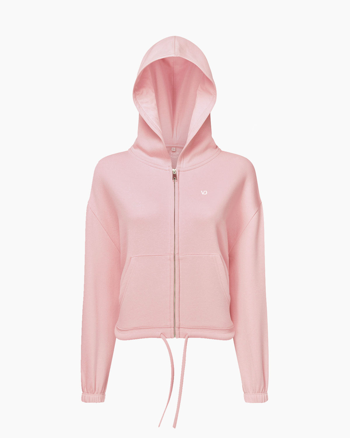 Übergroßer Damen Zip Kapuzenpullover mit Kordelzug Light Pink von V I V I D