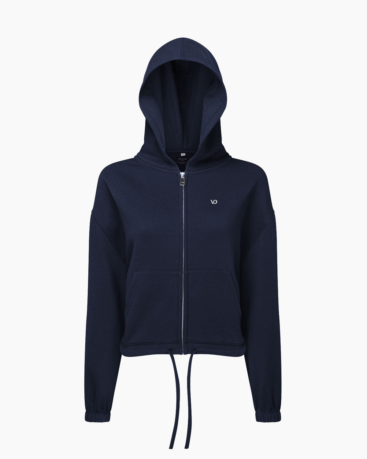 Übergroßer Damen Zip Kapuzenpullover mit Kordelzug Navy Blue von V I V I D