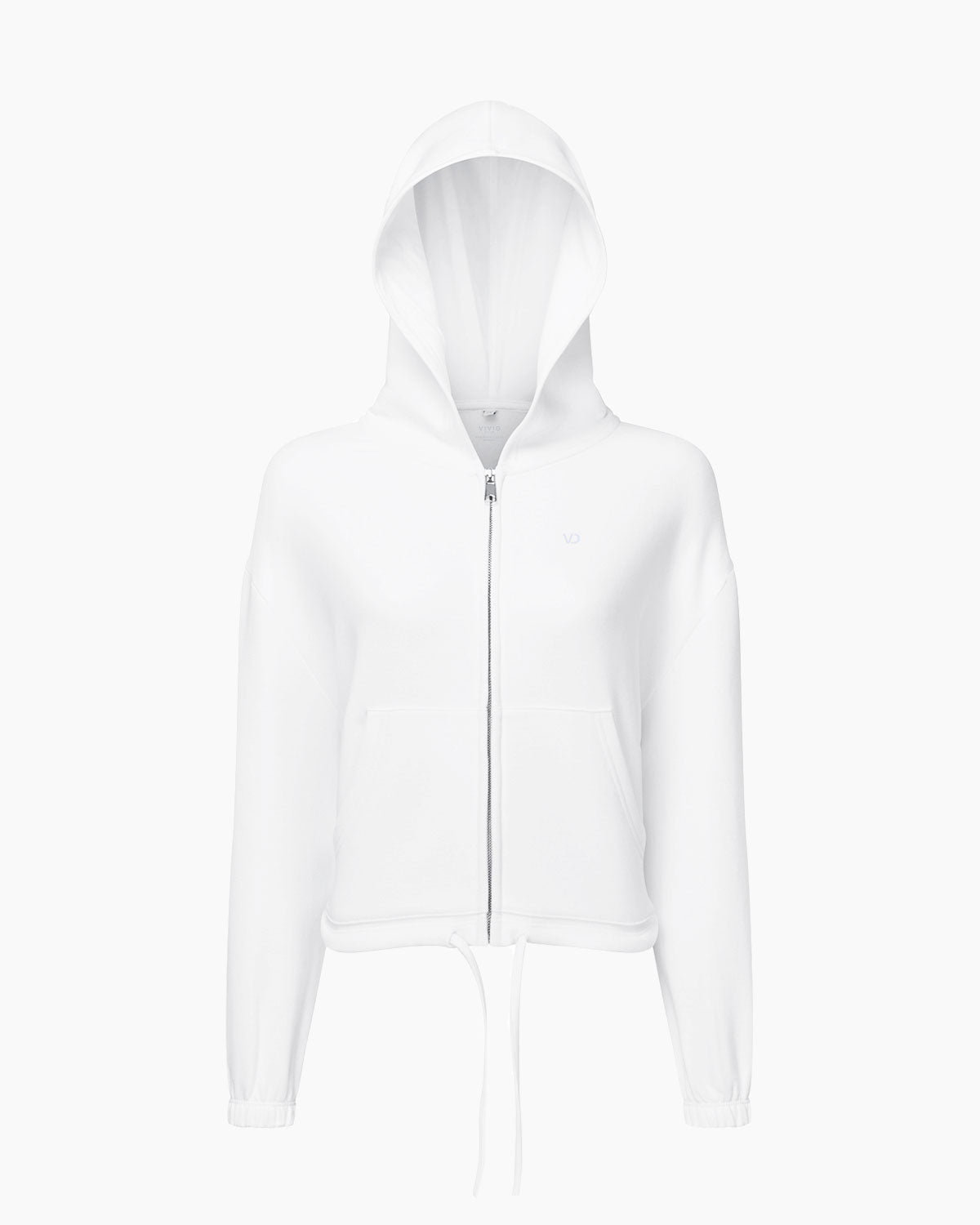 Übergroßer Damen Zip Kapuzenpullover mit Kordelzug White von V I V I D